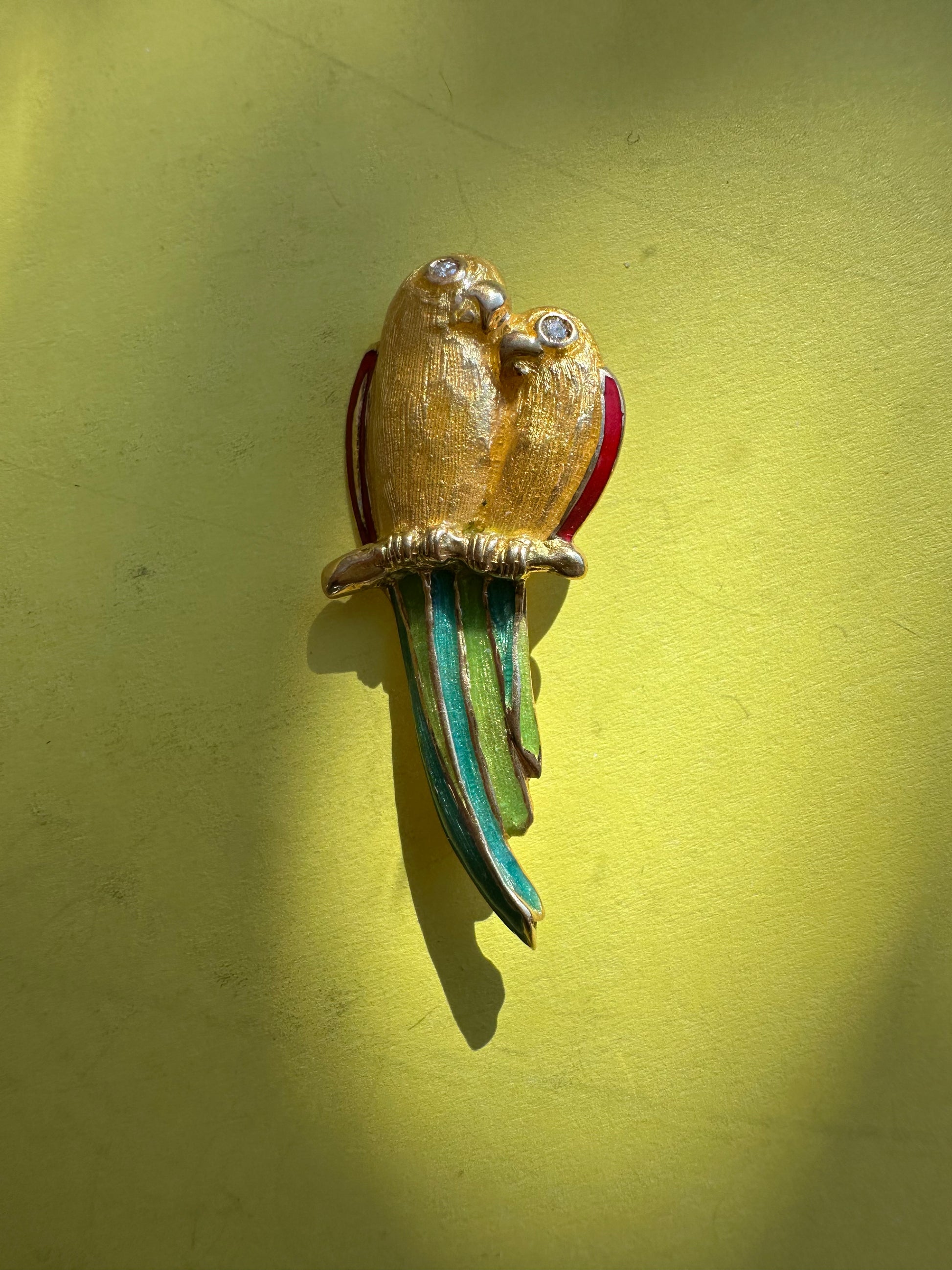 vintage enamel love birds brooch
