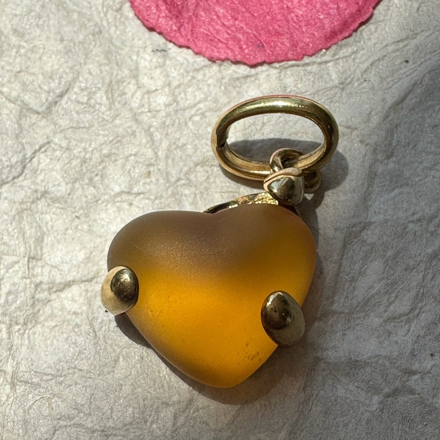 Orange Glass Heart in 18k Pendant