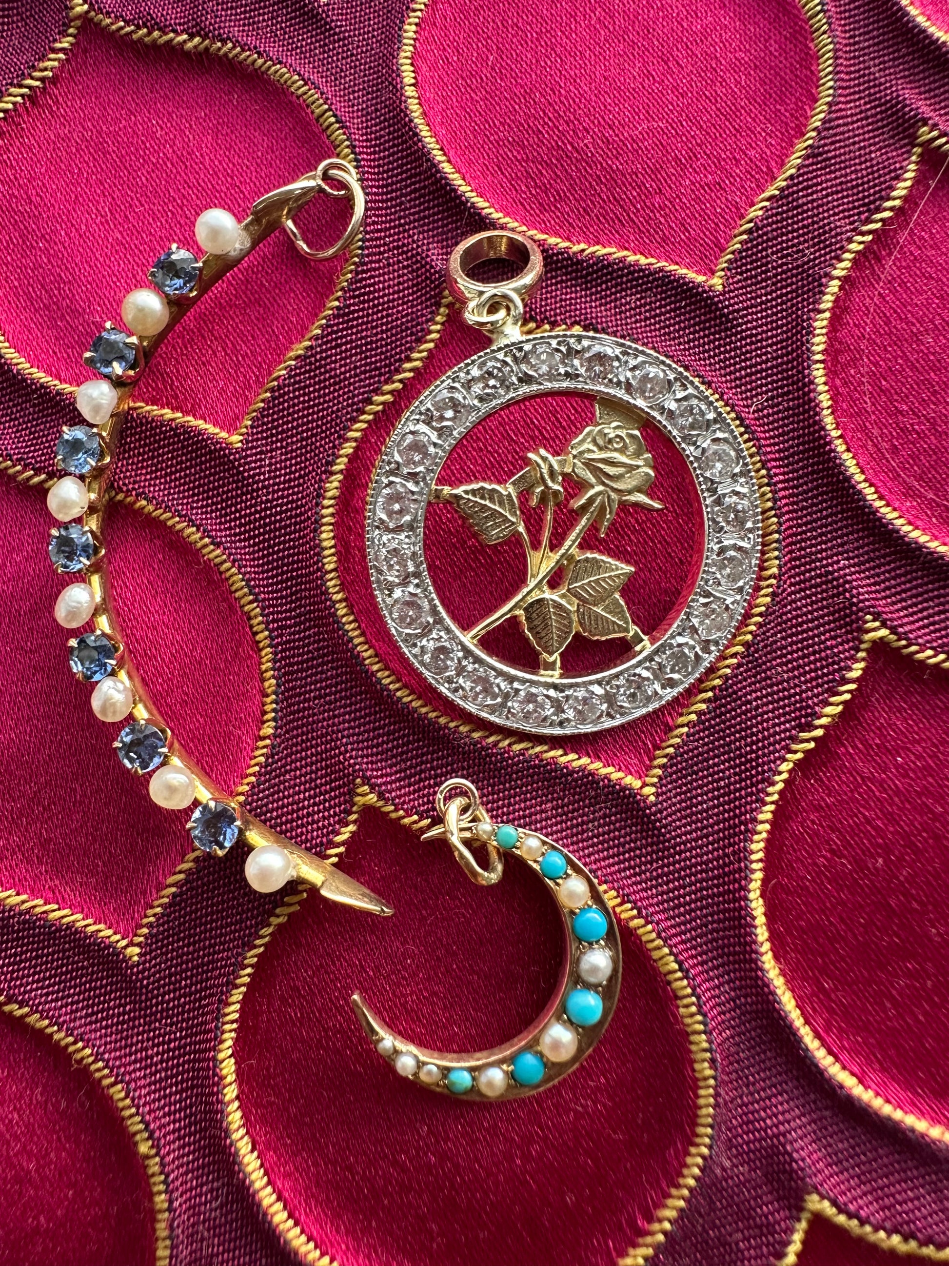 antique sapphire + pearl crescent // pin conversion