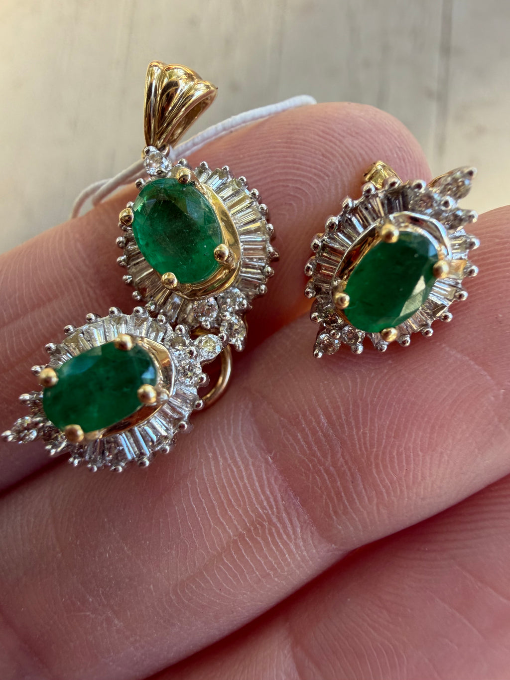 natural emerald and diamond omega back earring