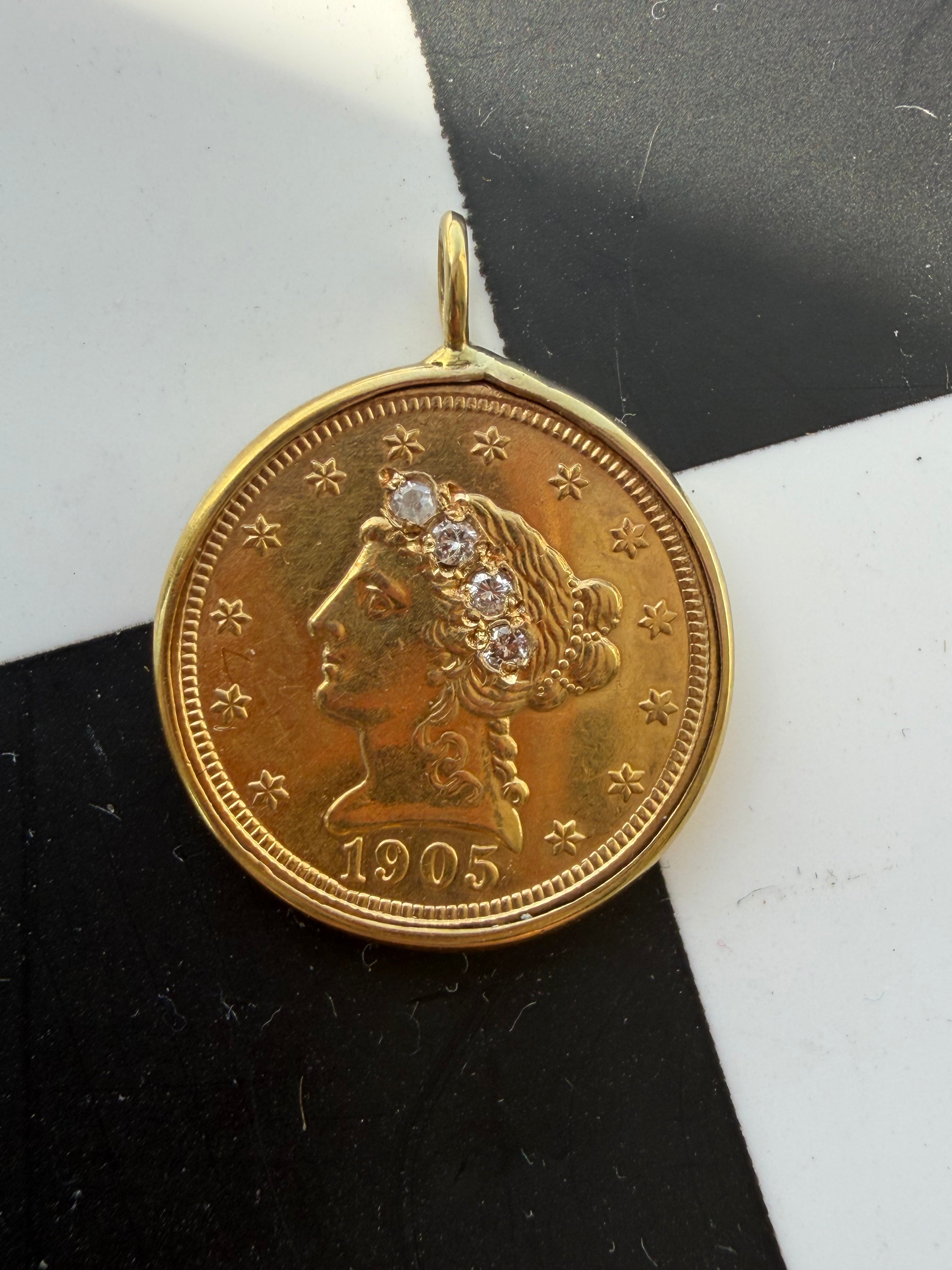 diamond adorned antique US Liberty coins