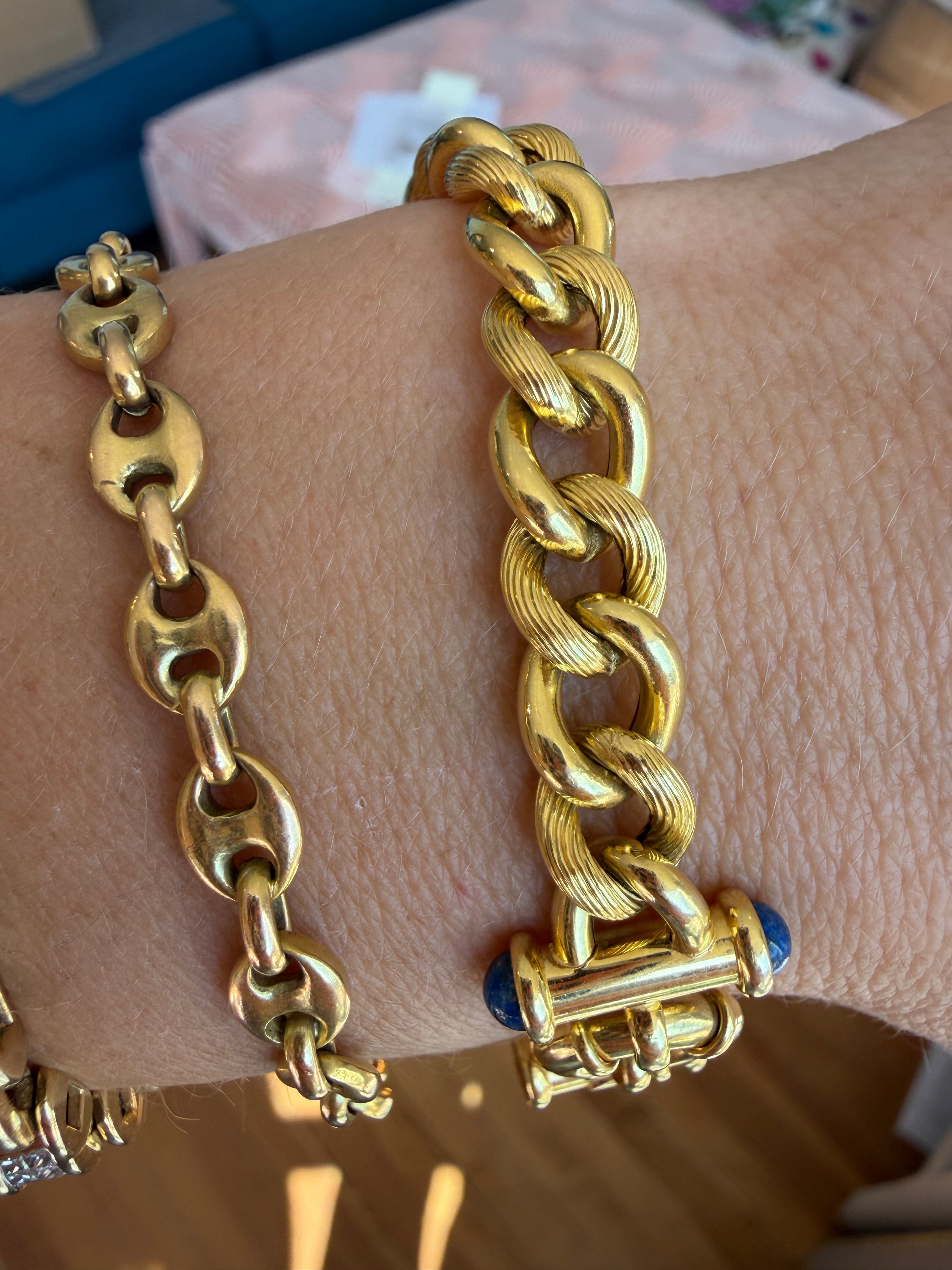 textured curb link bracelet with lapis clasp