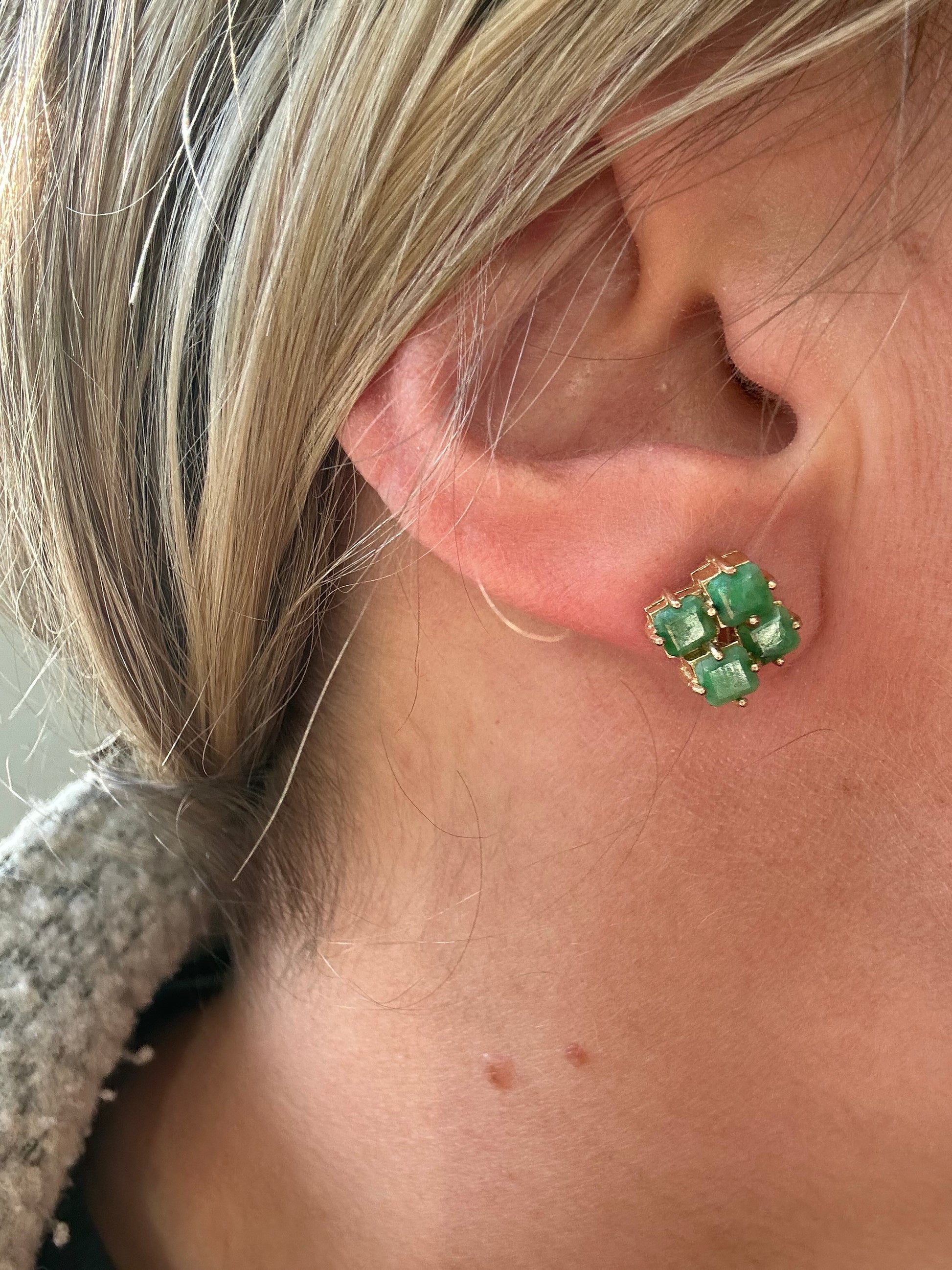 jade and gold cube studs