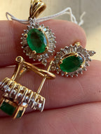 natural emerald and diamond omega back earring