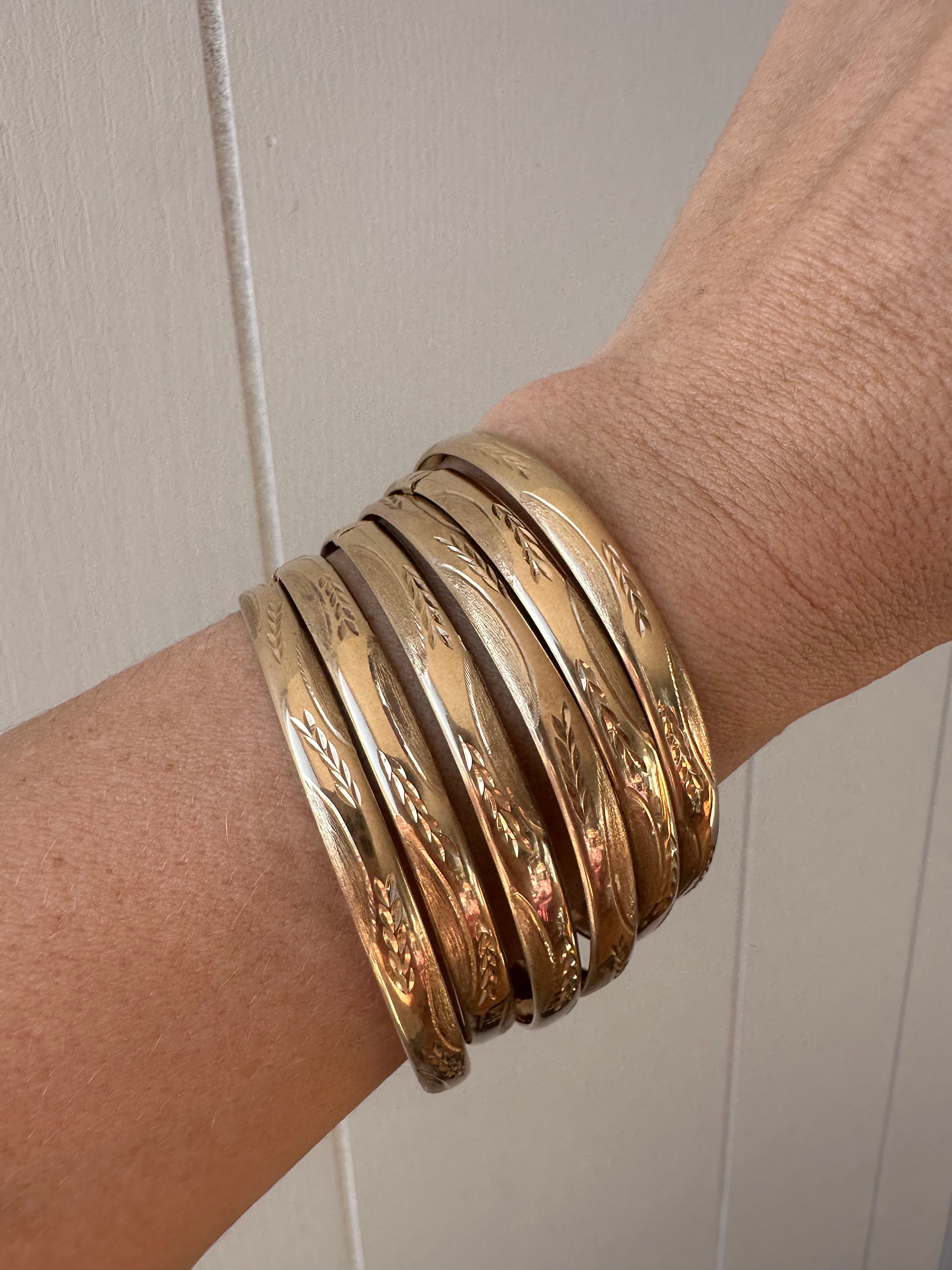leaf etched 10k gold bangles