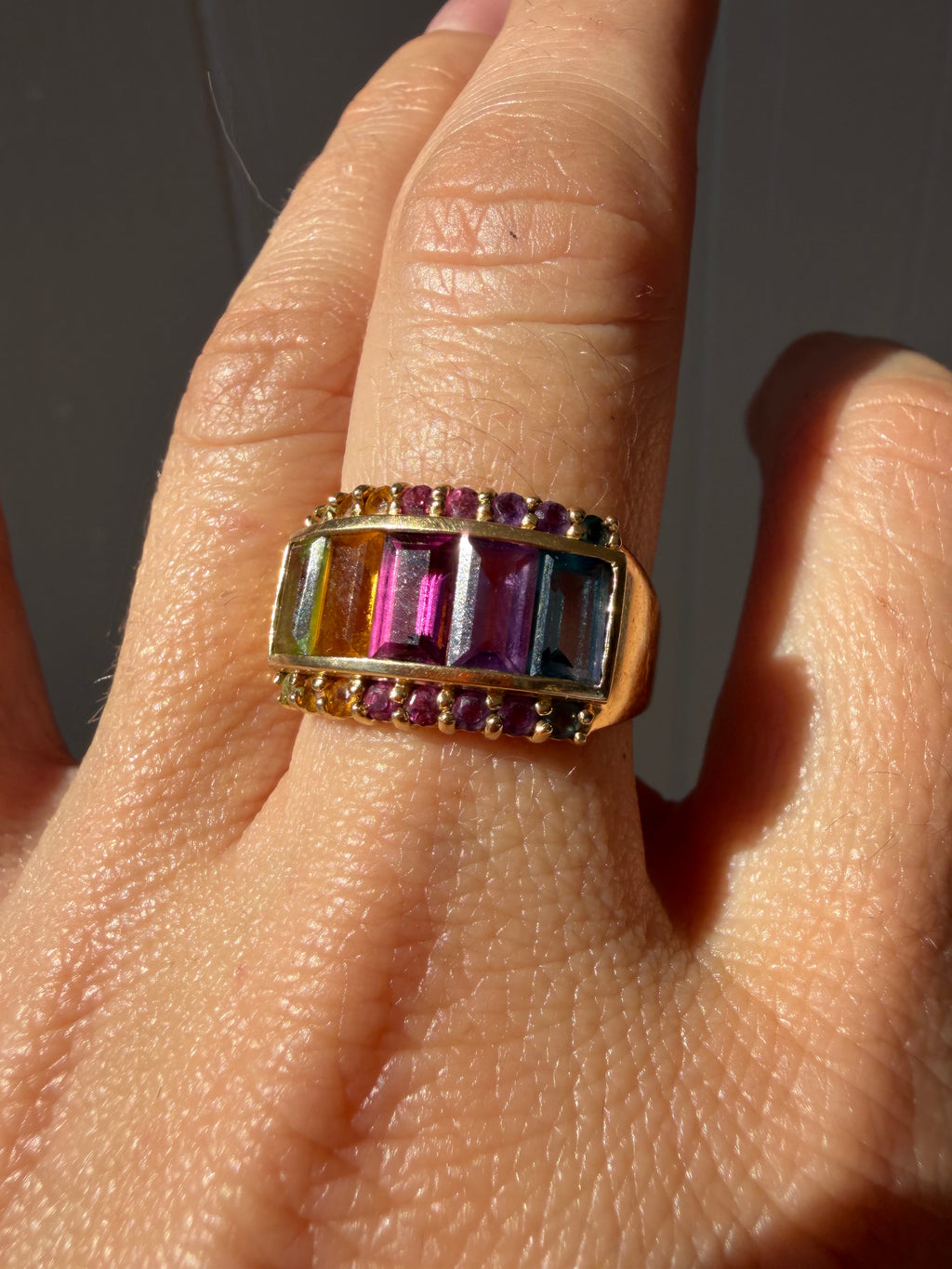 wide rainbow gemstone ring