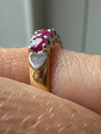 18k gold natural ruby band with white gold hearts