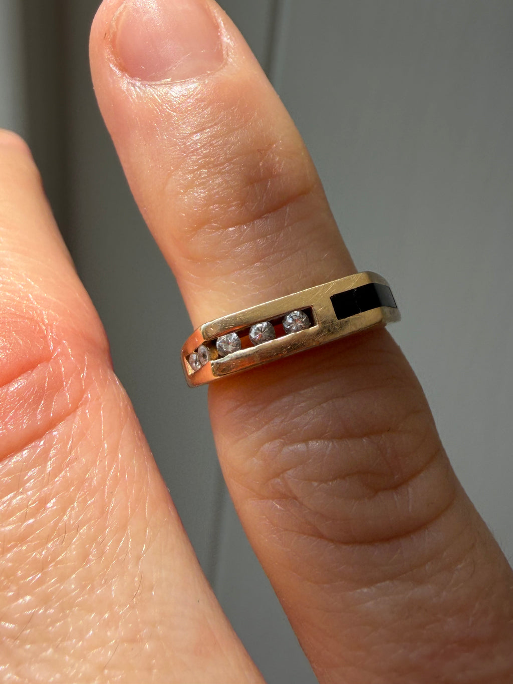 onyx inlay and channel set diamond pinky band