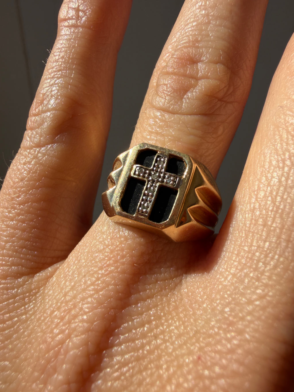 onyx and diamond cross ring