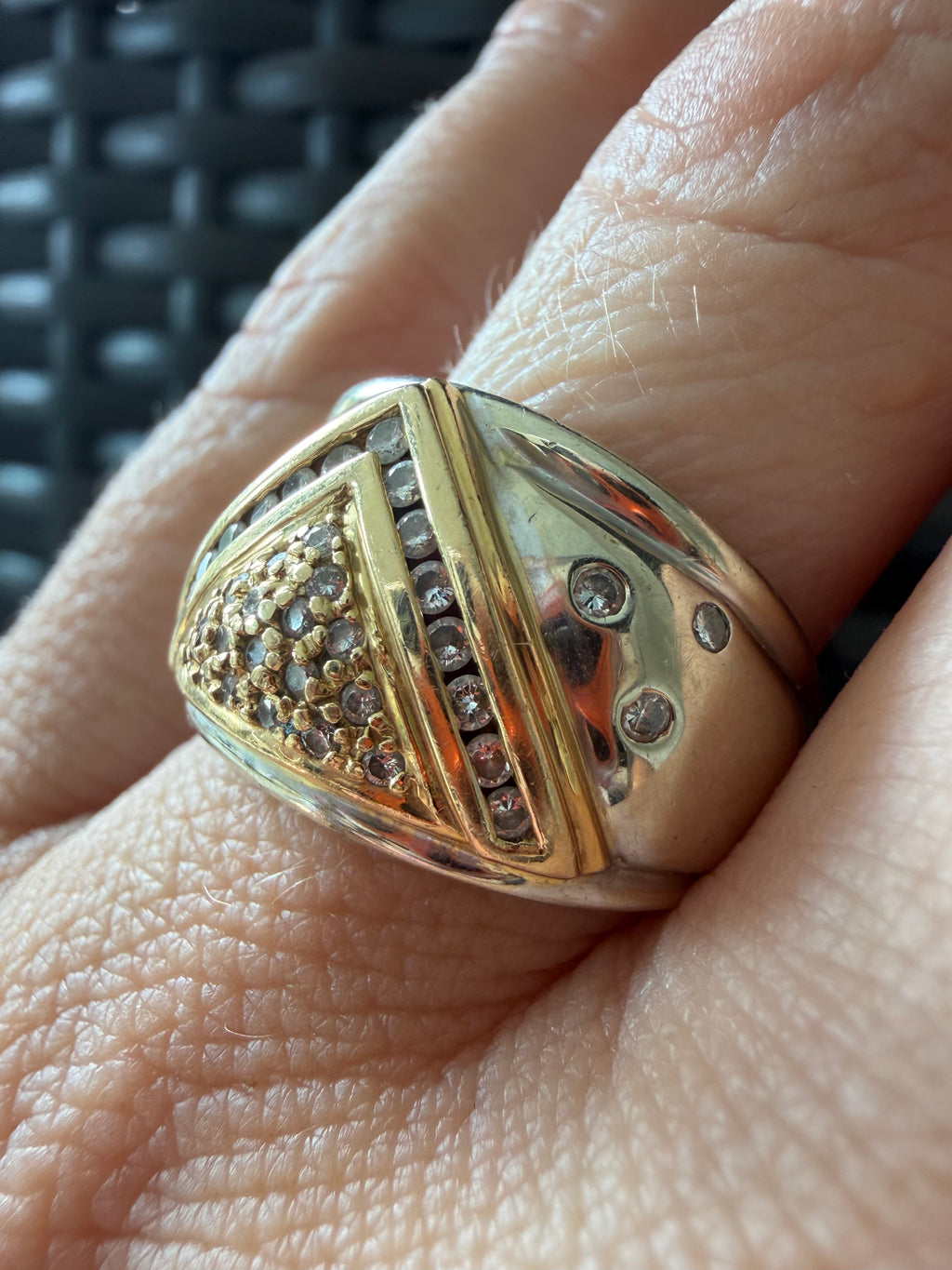 18k two tone diamond statement ring
