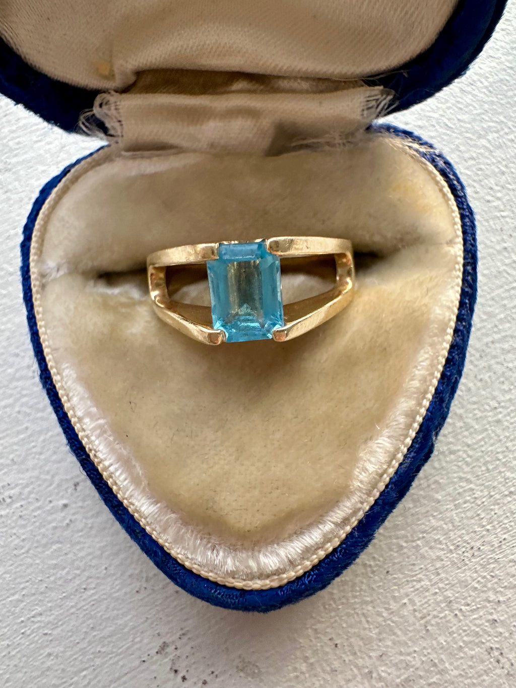 emerald cut blue topaz ring