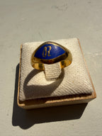 20k gold and blue enamel R ring