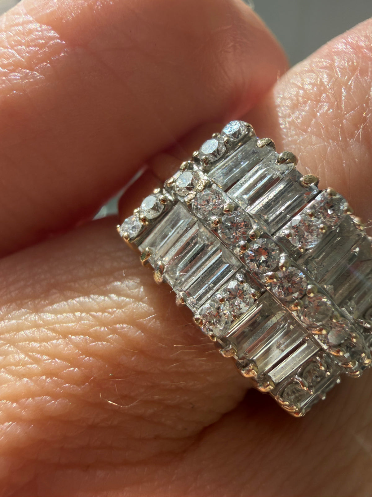 chunky emerald and round cut diamond band