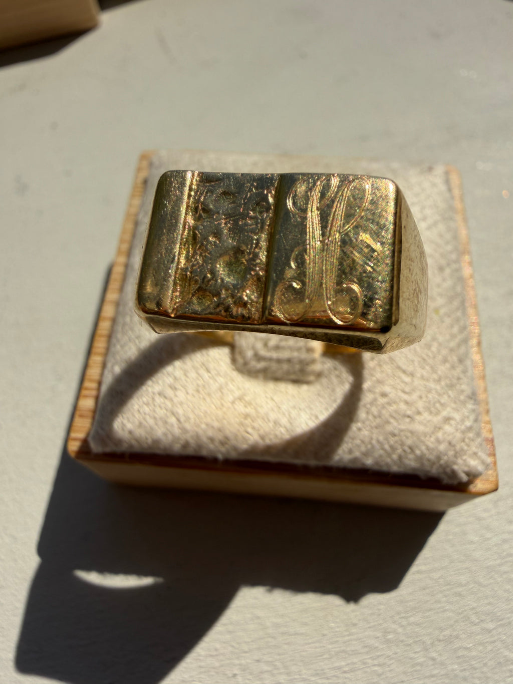 nugget style rectangluar signet with faint H