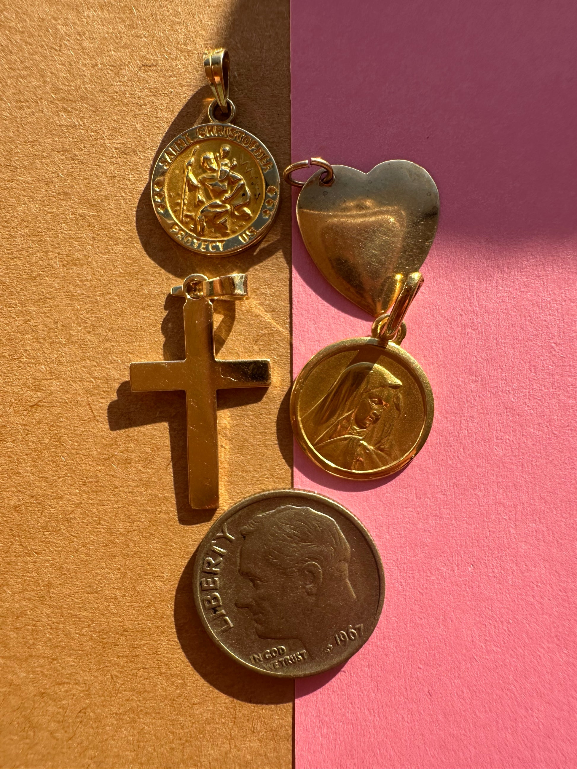 heart / virgin mary / cross / st christopher charms