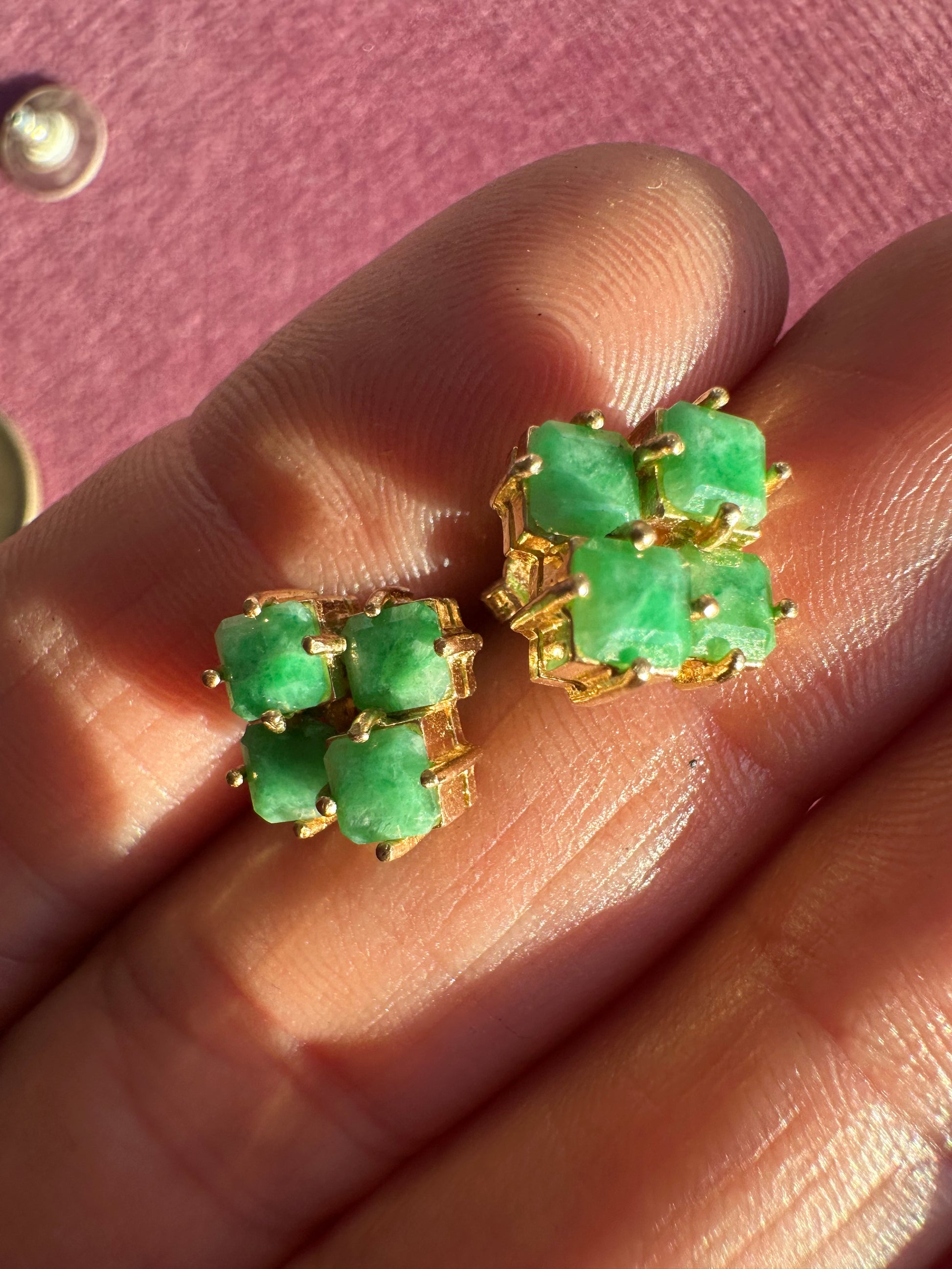 jade and gold cube studs