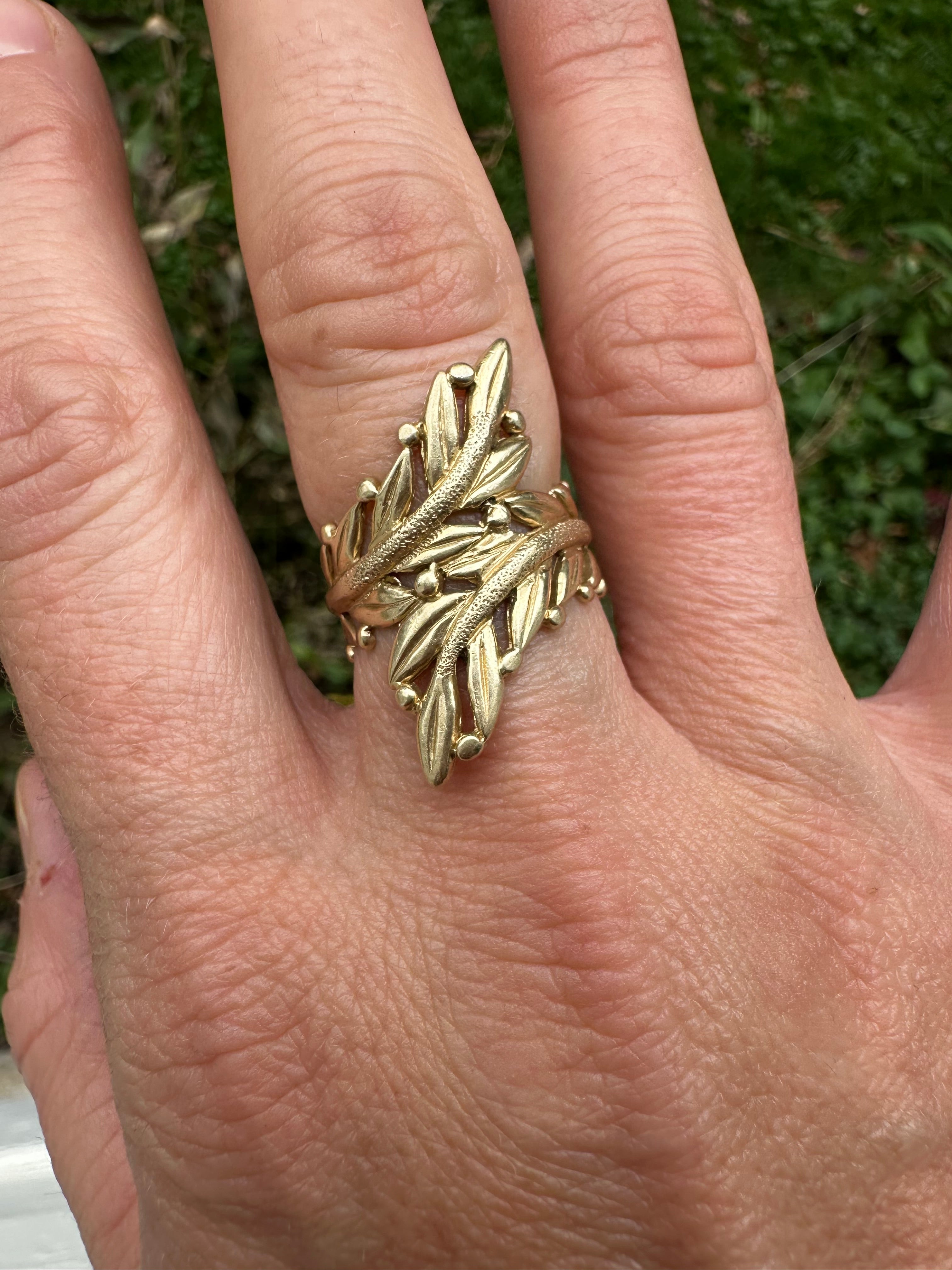 Leaf wrap style navette ring