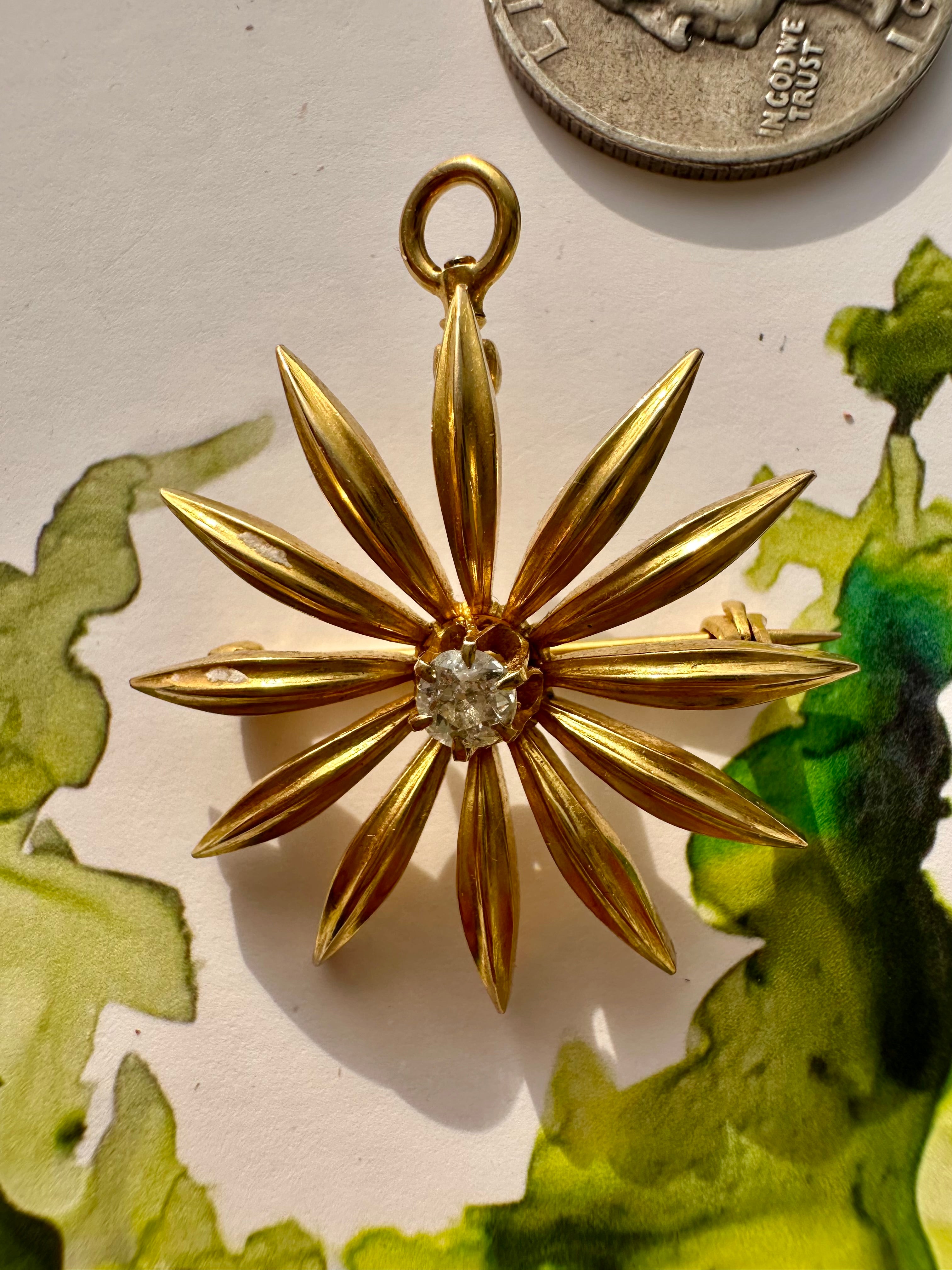 old mine cut diamond burst charm / brooch
