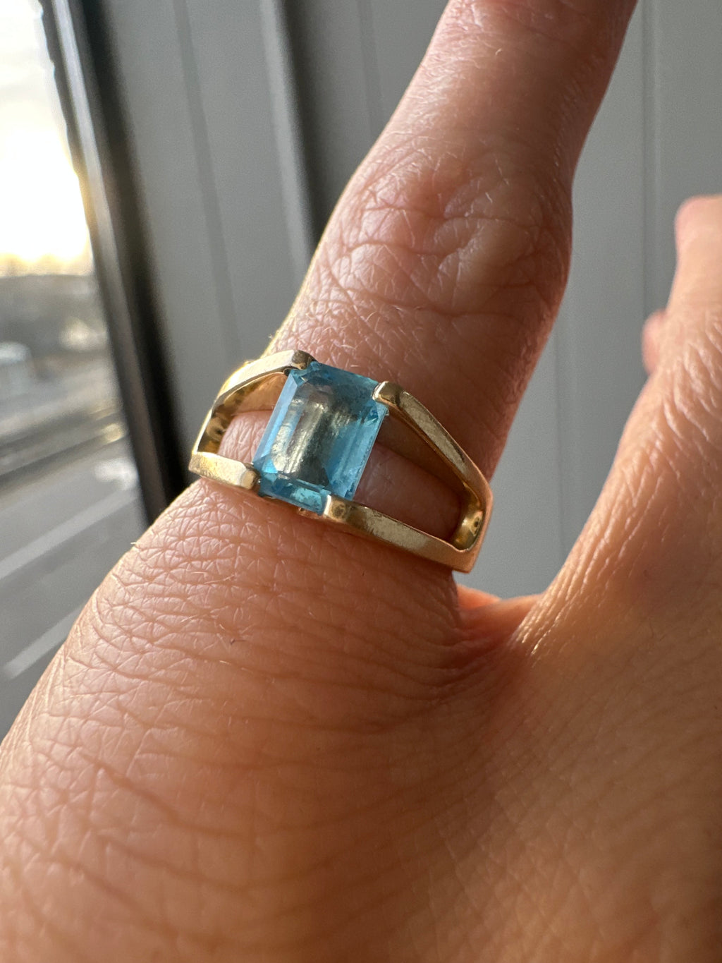 emerald cut blue topaz ring