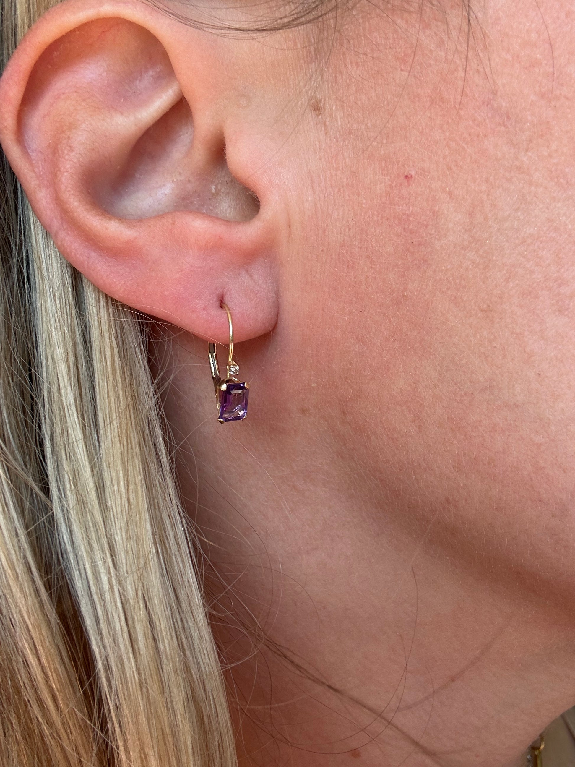 knot studs and amethyst leverback