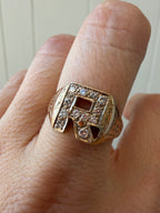 1928 diamond R signet ring