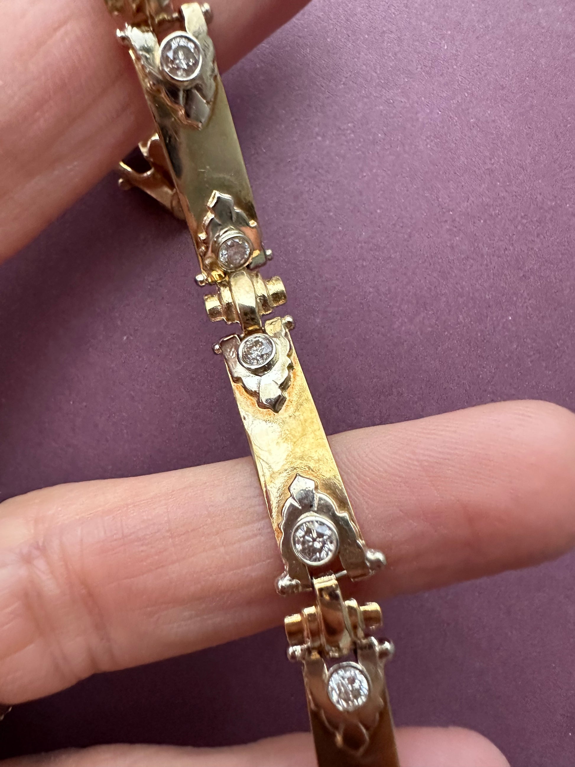 bezel set diamond and gold bracelet