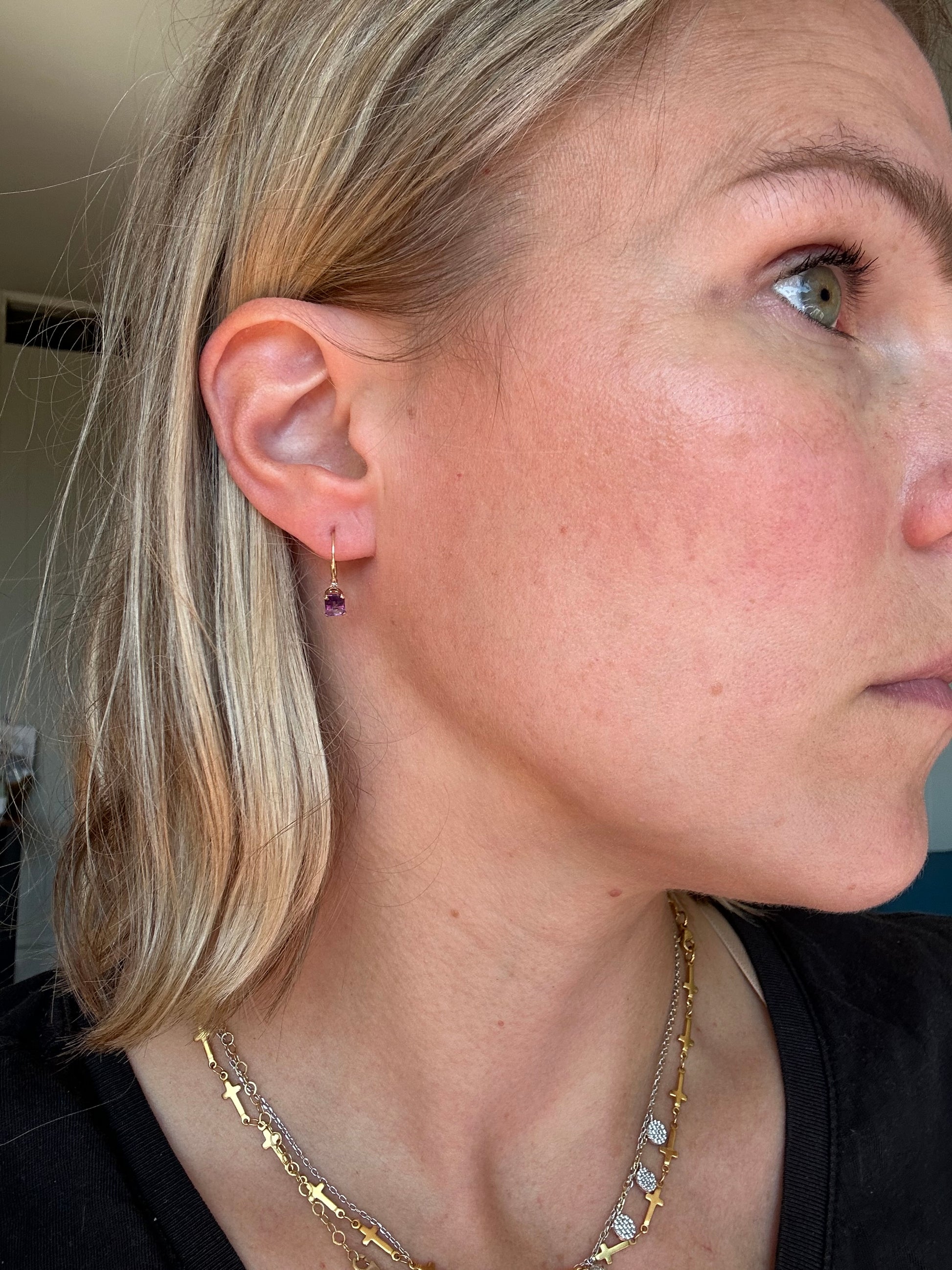 knot studs and amethyst leverback