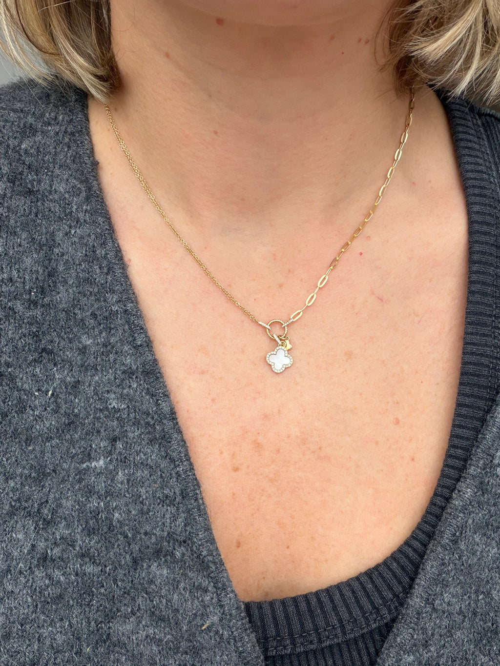 diamond and mother of pearl clover necklace