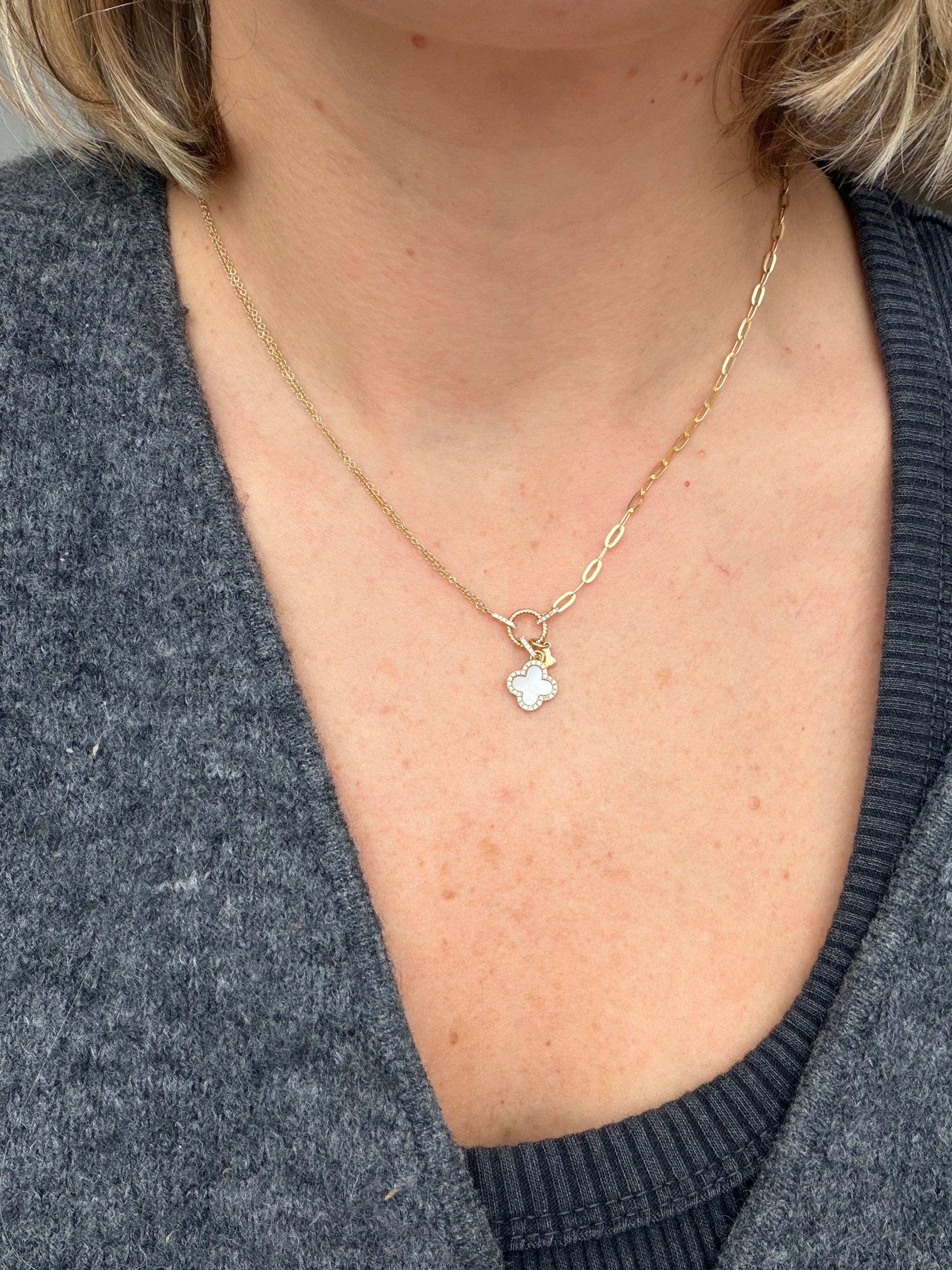 diamond and mother of pearl clover necklace