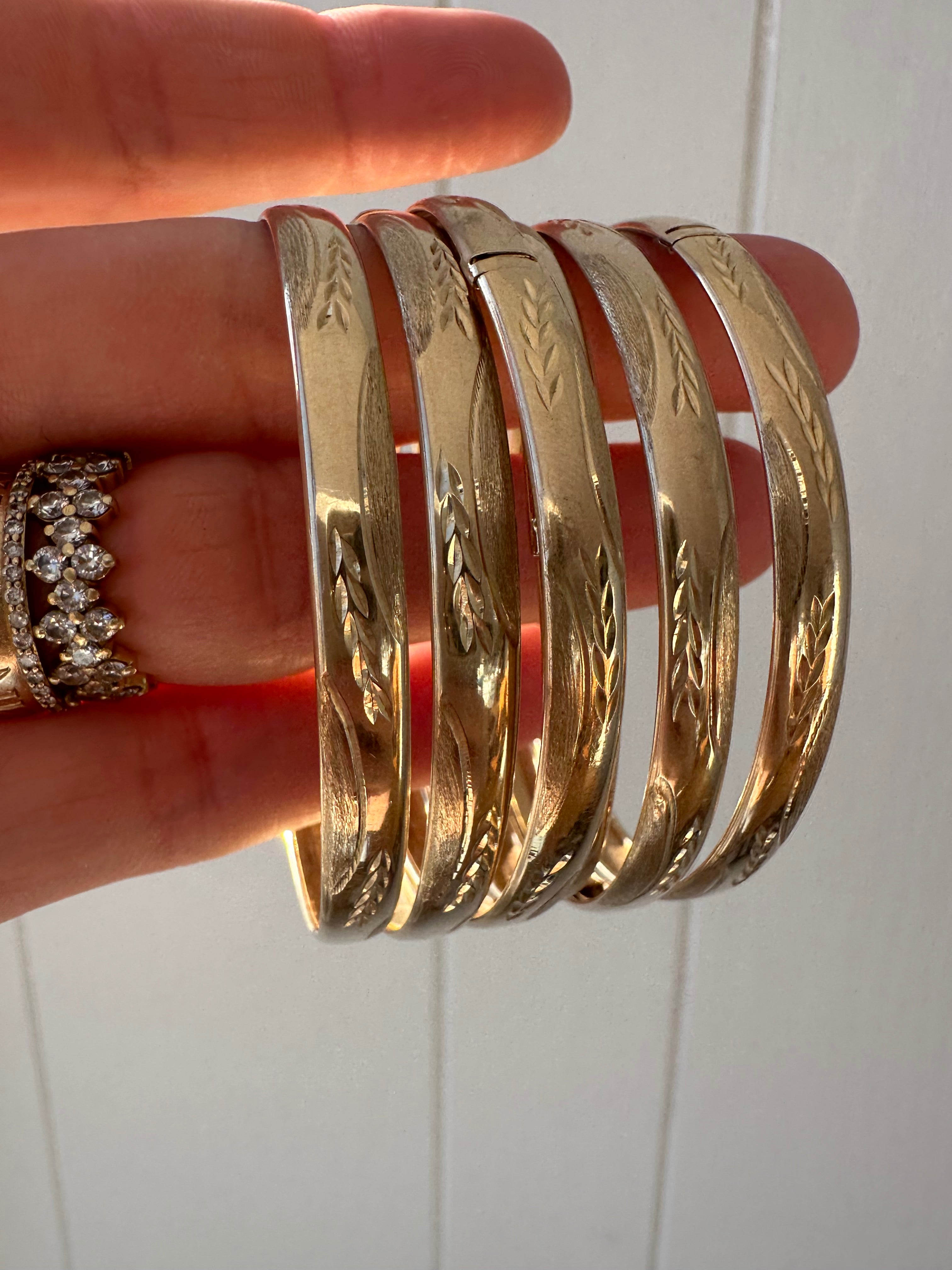 leaf etched 10k gold bangles