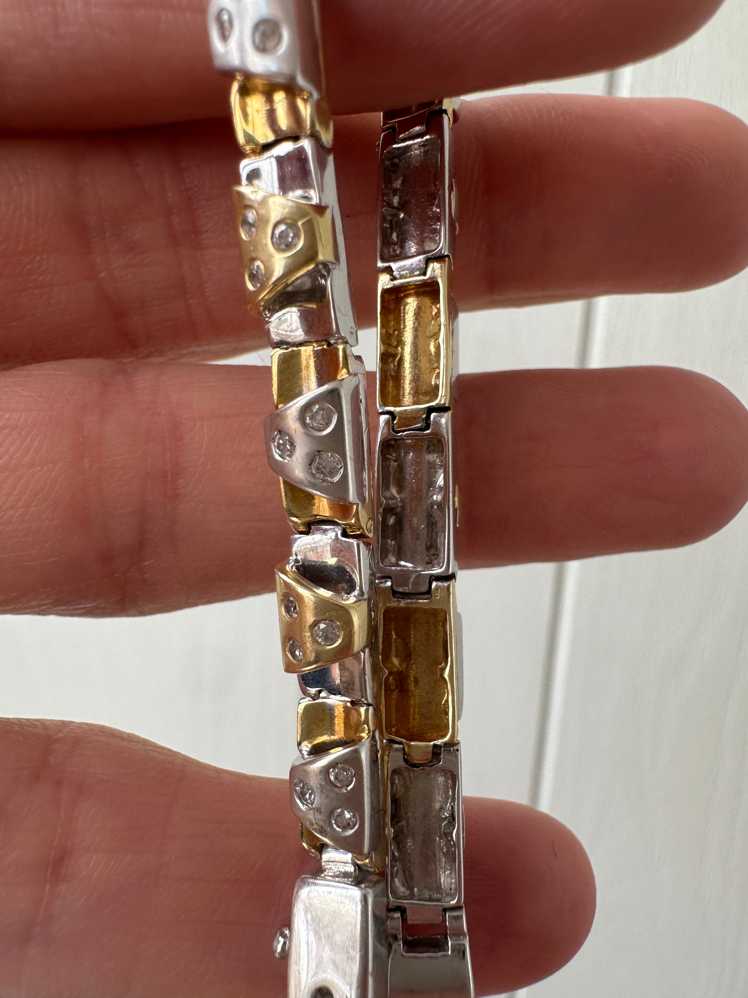 two tone triangle link with glass stones bracelet