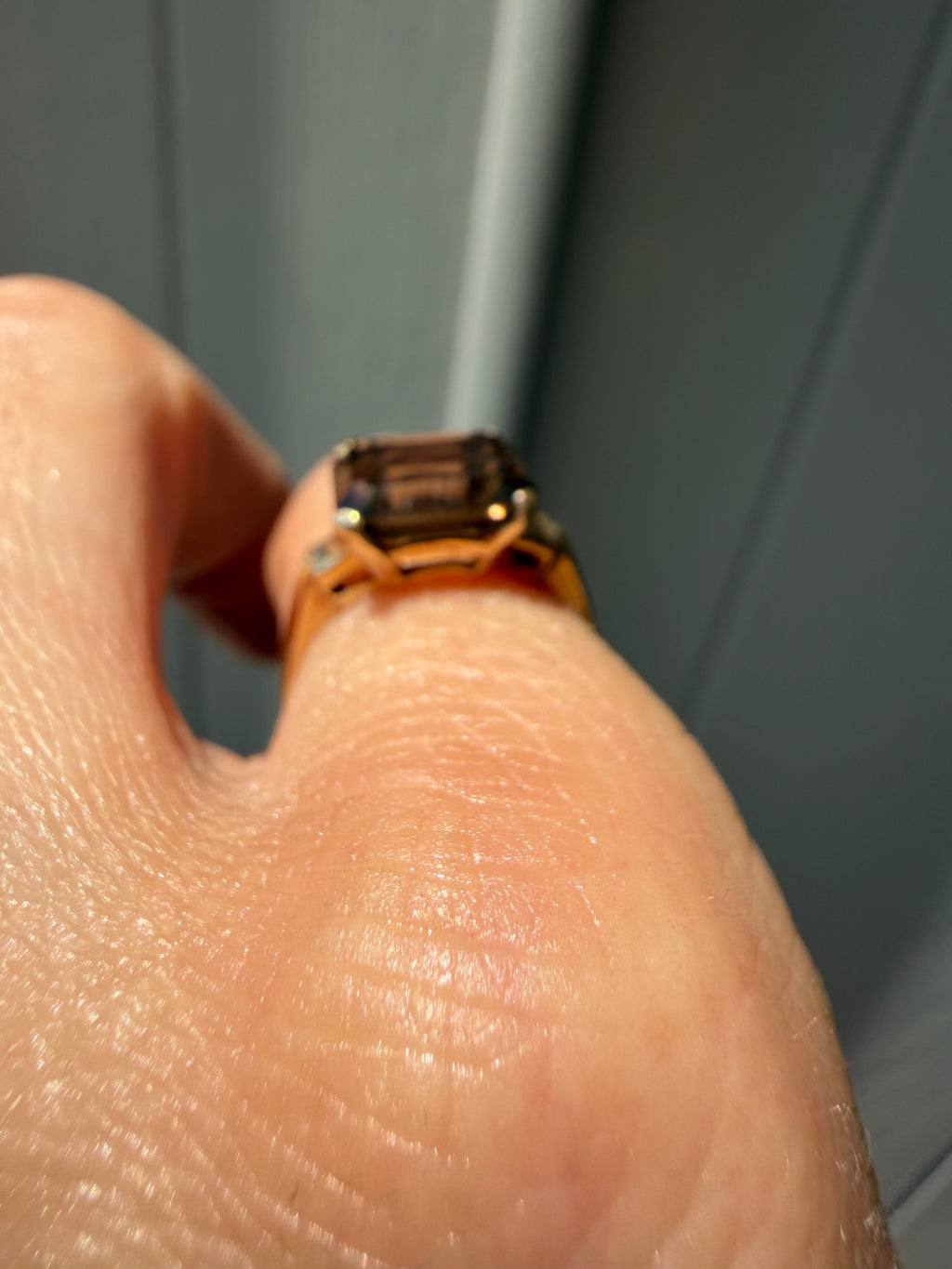 smoky quartz east west emerald cut ring