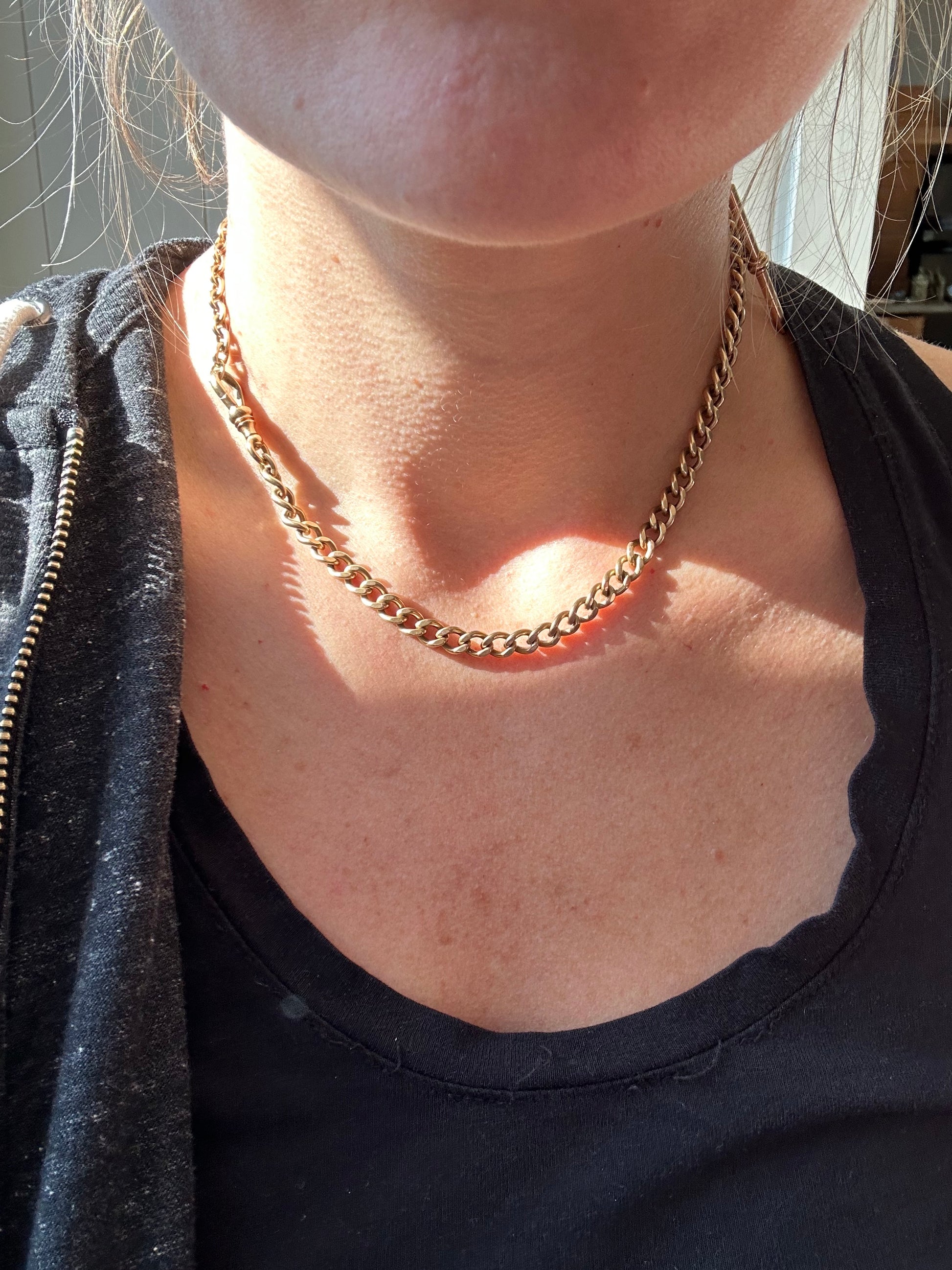 antique curb 10" watch chain with t bar