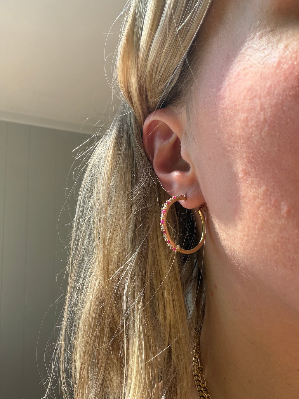 natural ruby and diamond hoops