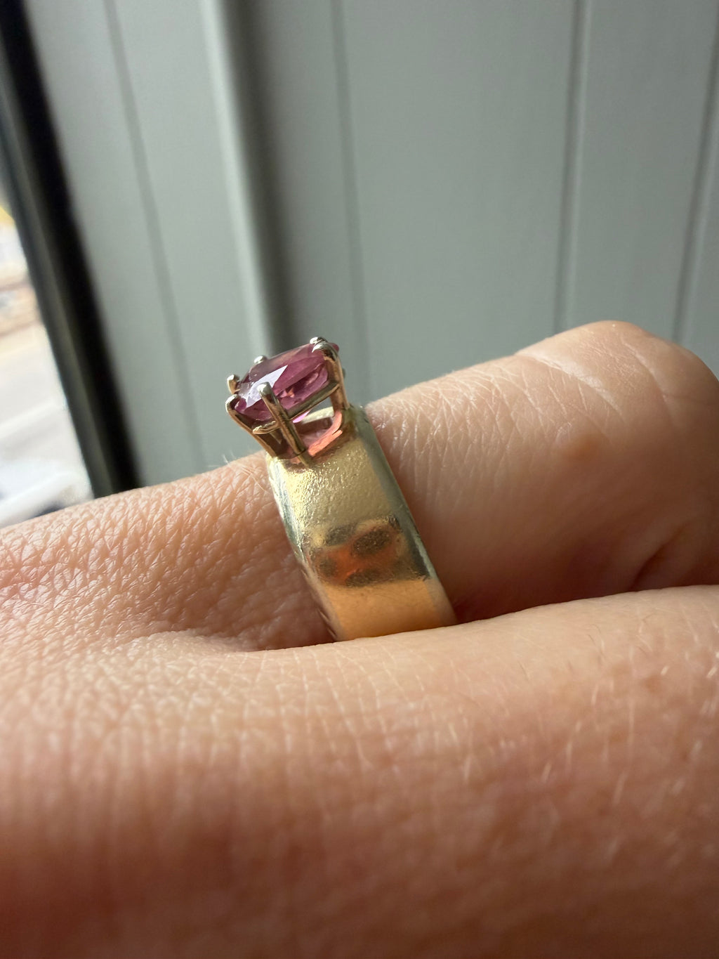 chunky cigar band with trillion cut pink tourmaline