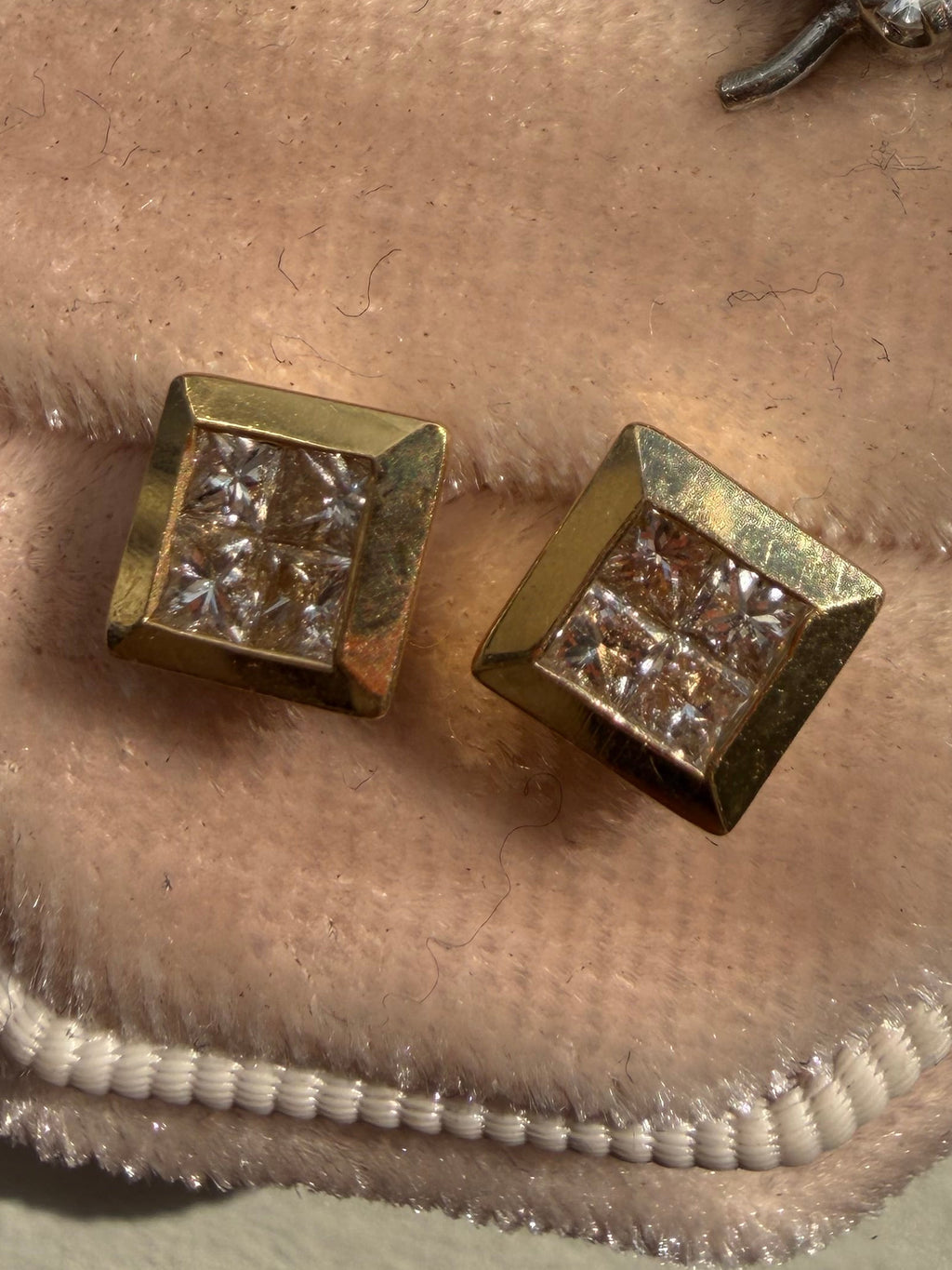 bezel set princess cut diamond studs