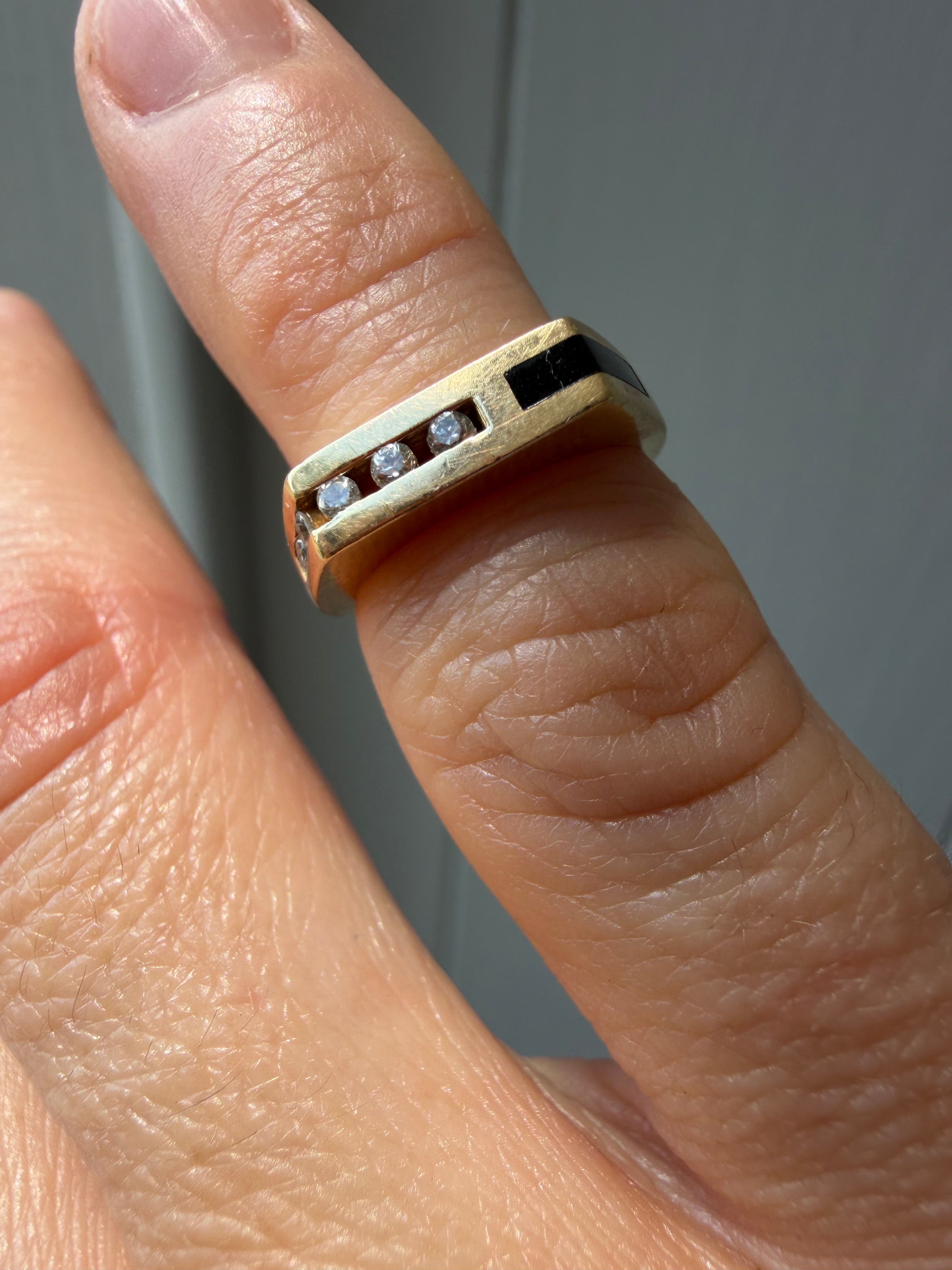 onyx inlay and channel set diamond pinky band