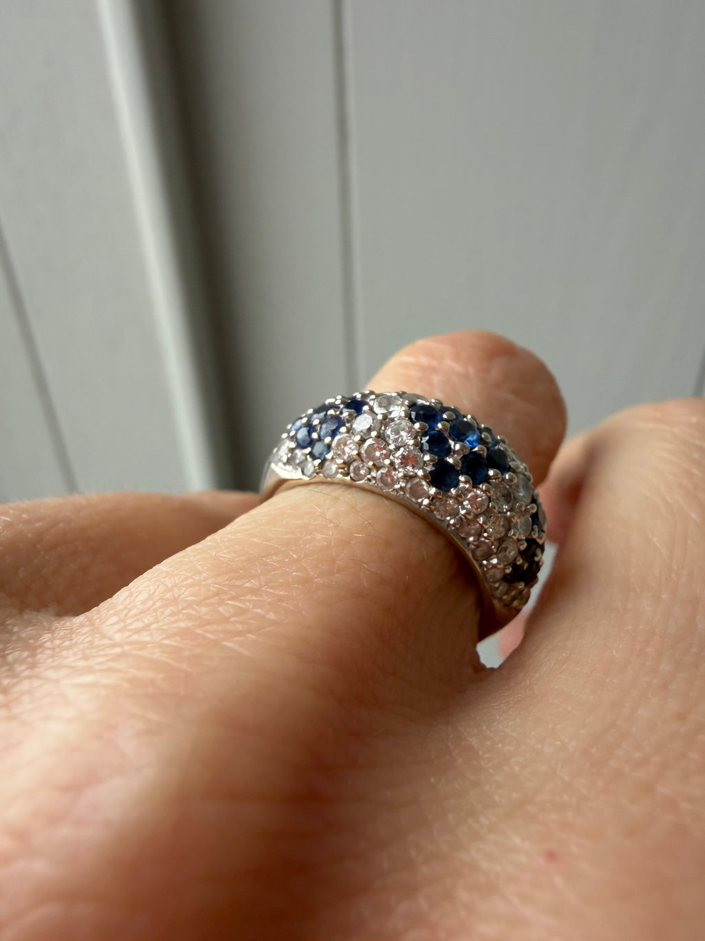 white gold diamond and sapphire dome ring