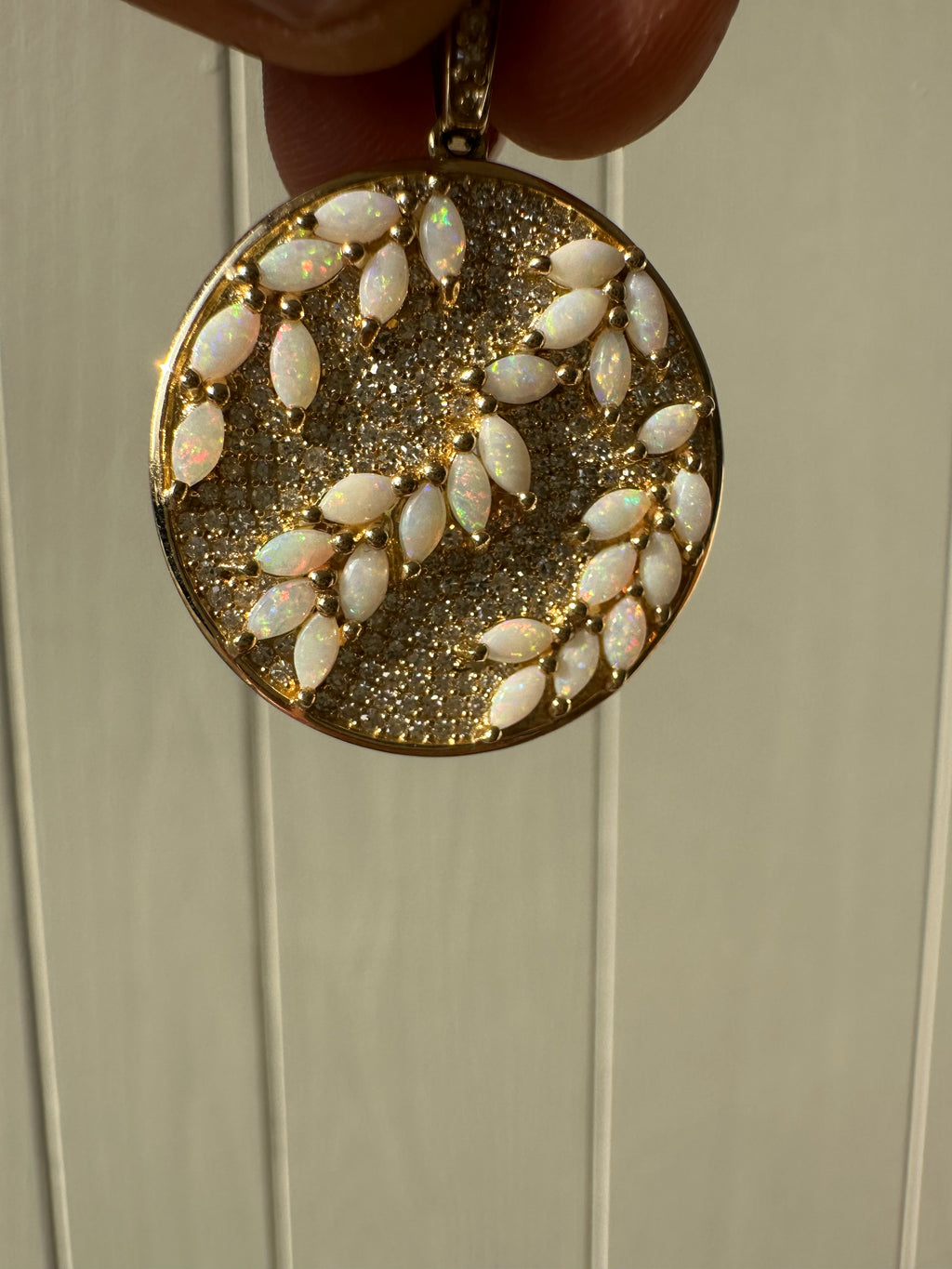 opal and diamond disc pendant by EFFY