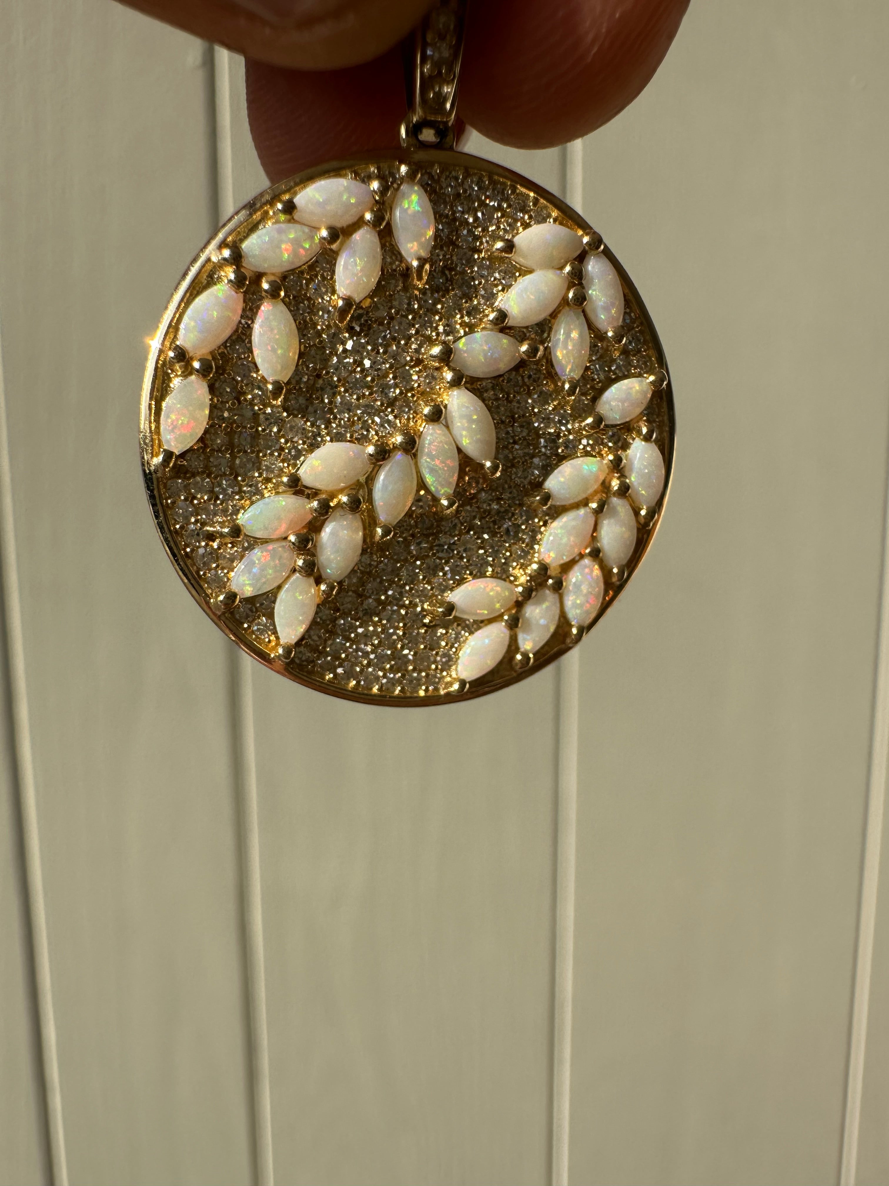opal and diamond disc pendant by EFFY