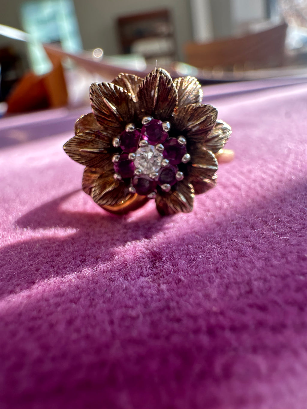 antique ruby and diamond flower