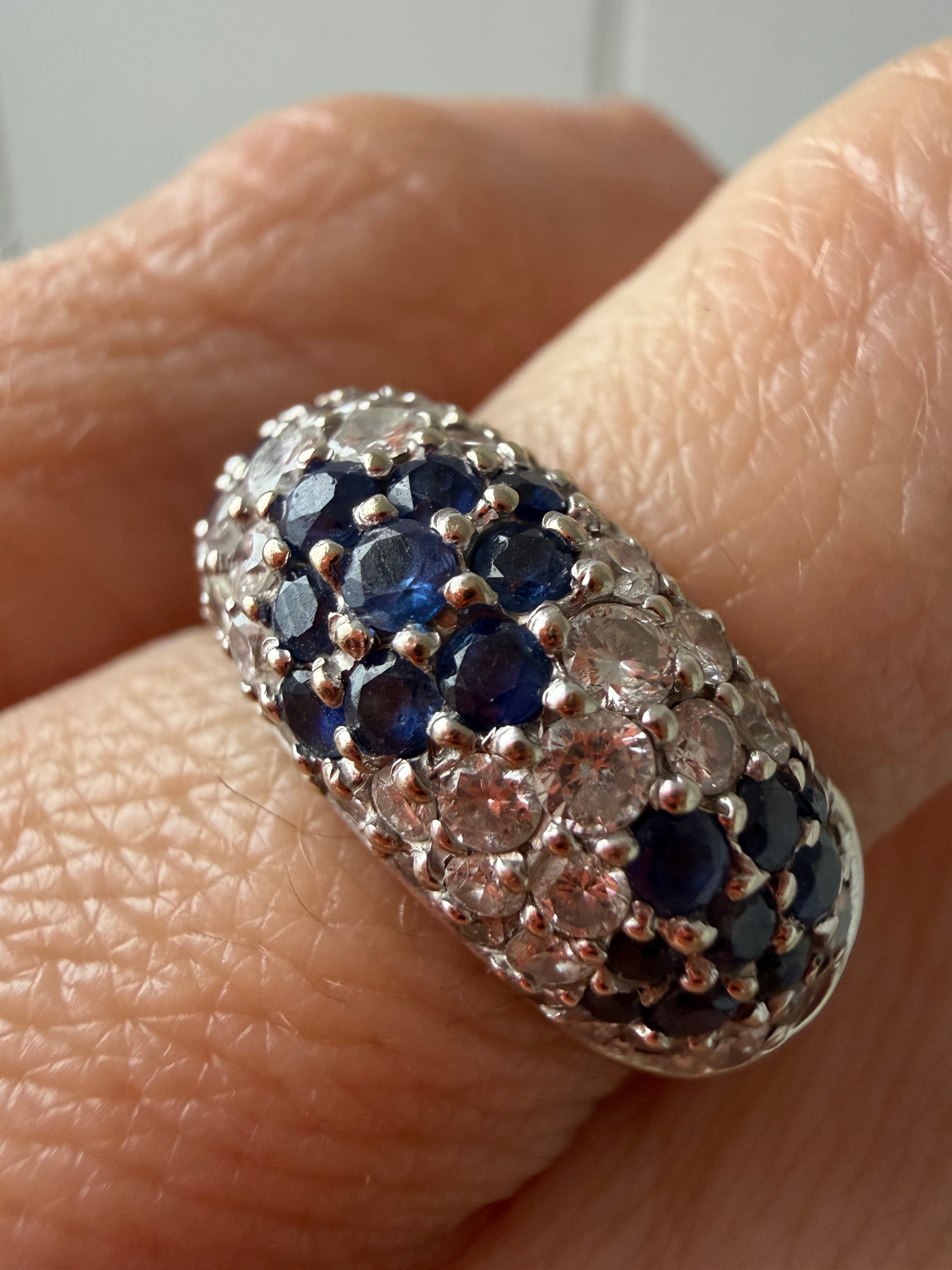 white gold diamond and sapphire dome ring