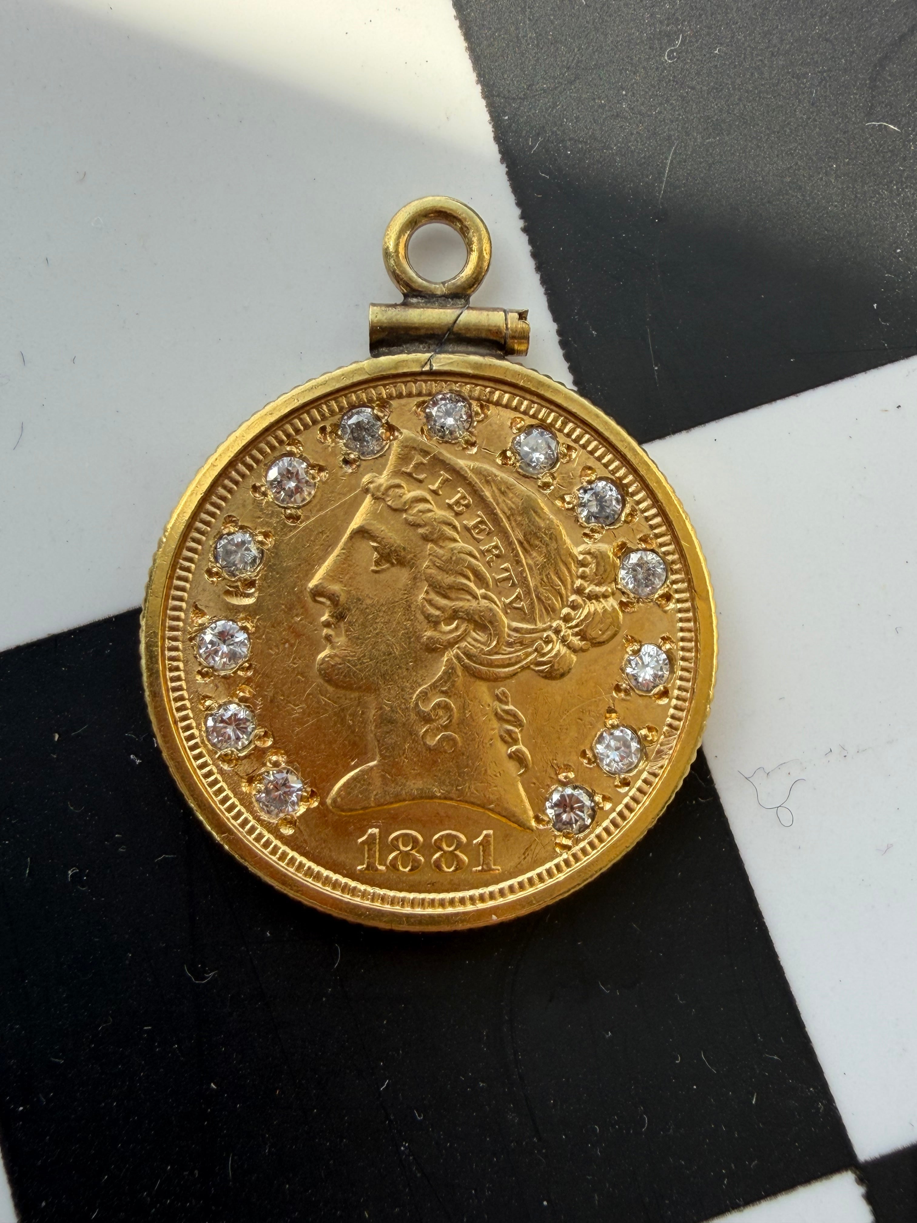 diamond adorned antique US Liberty coins