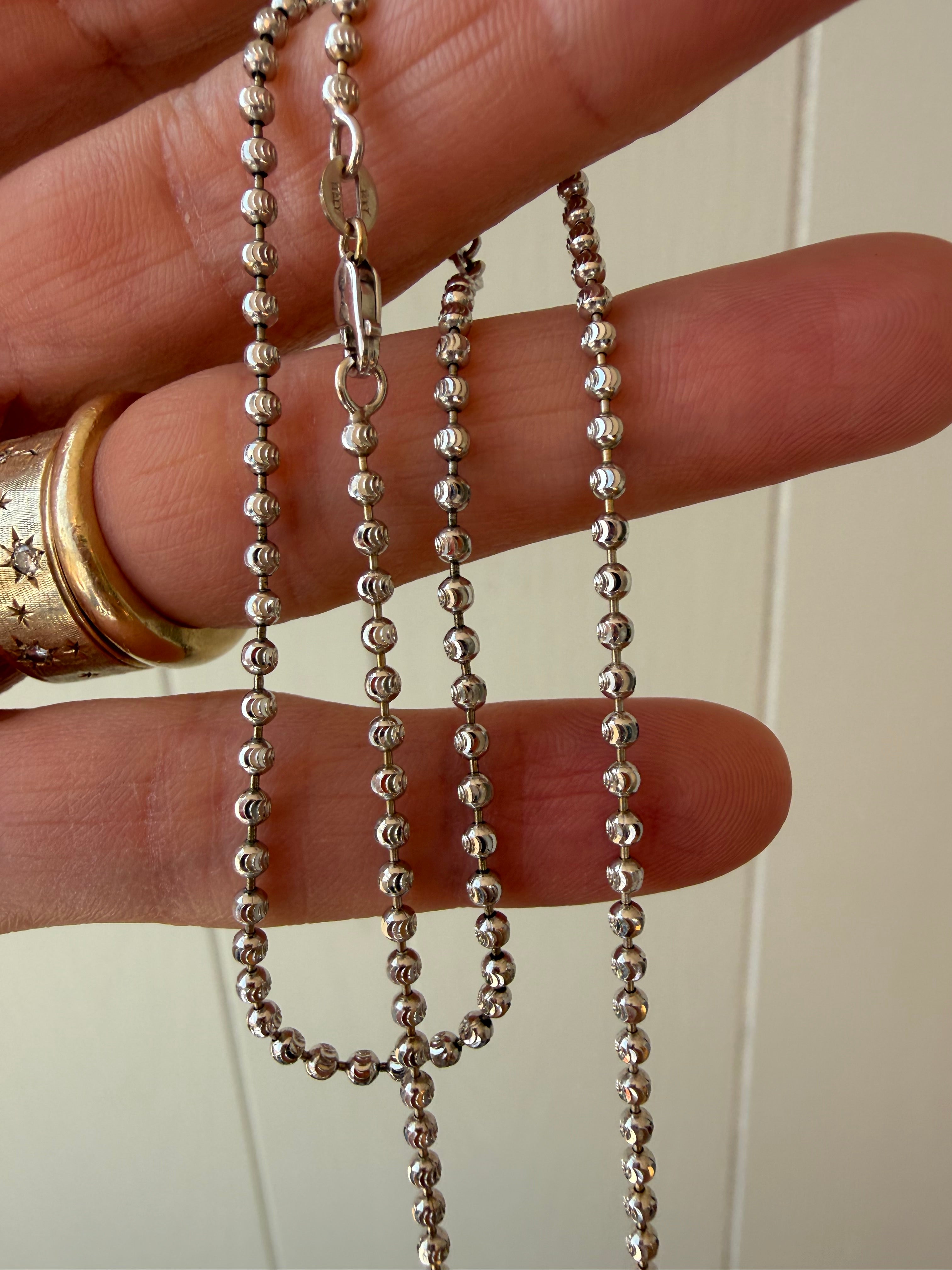 14k white gold moon cut ball chain and bracelet