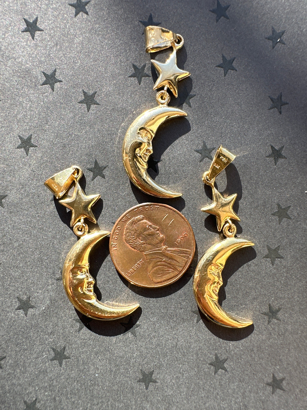 puffy crescent moon and star charm