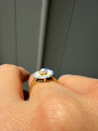 blue enamel pansy and pearl ring