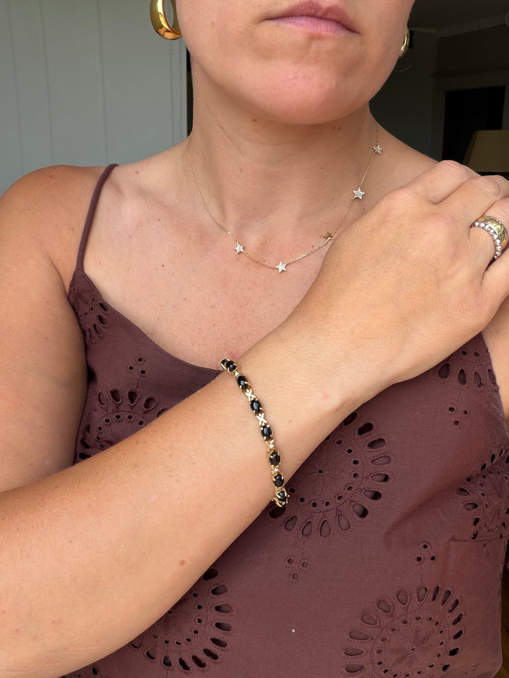 onyx cabochon and diamond tennis bracelet