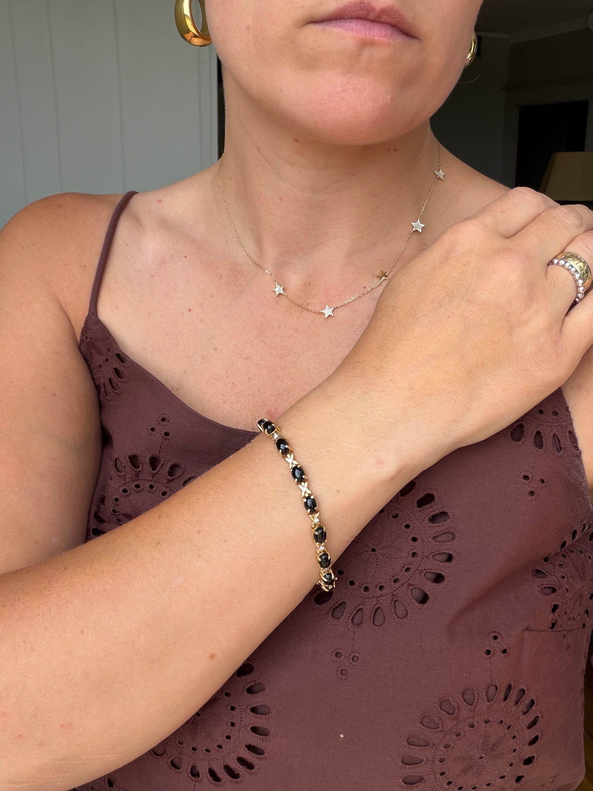 onyx cabochon and diamond tennis bracelet