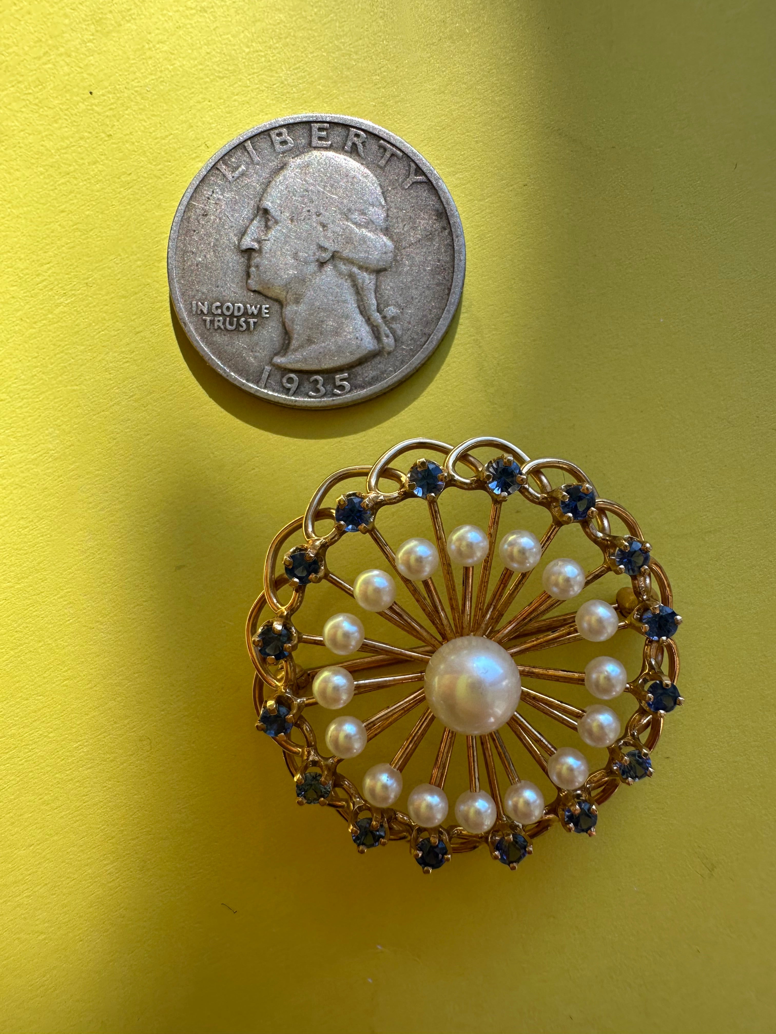 pearl and sapphire brooch