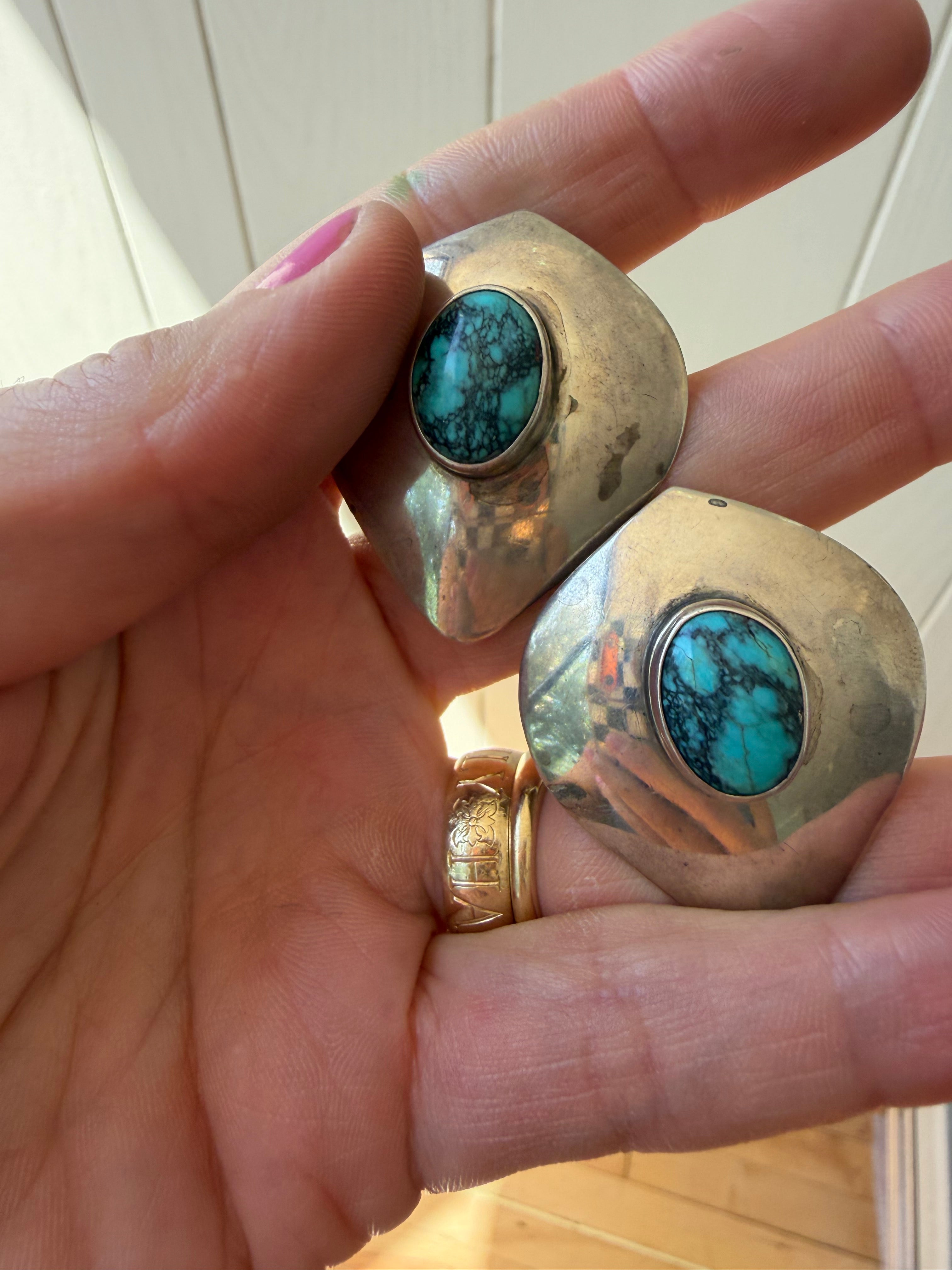 oversized turquoise and sterling post earrings